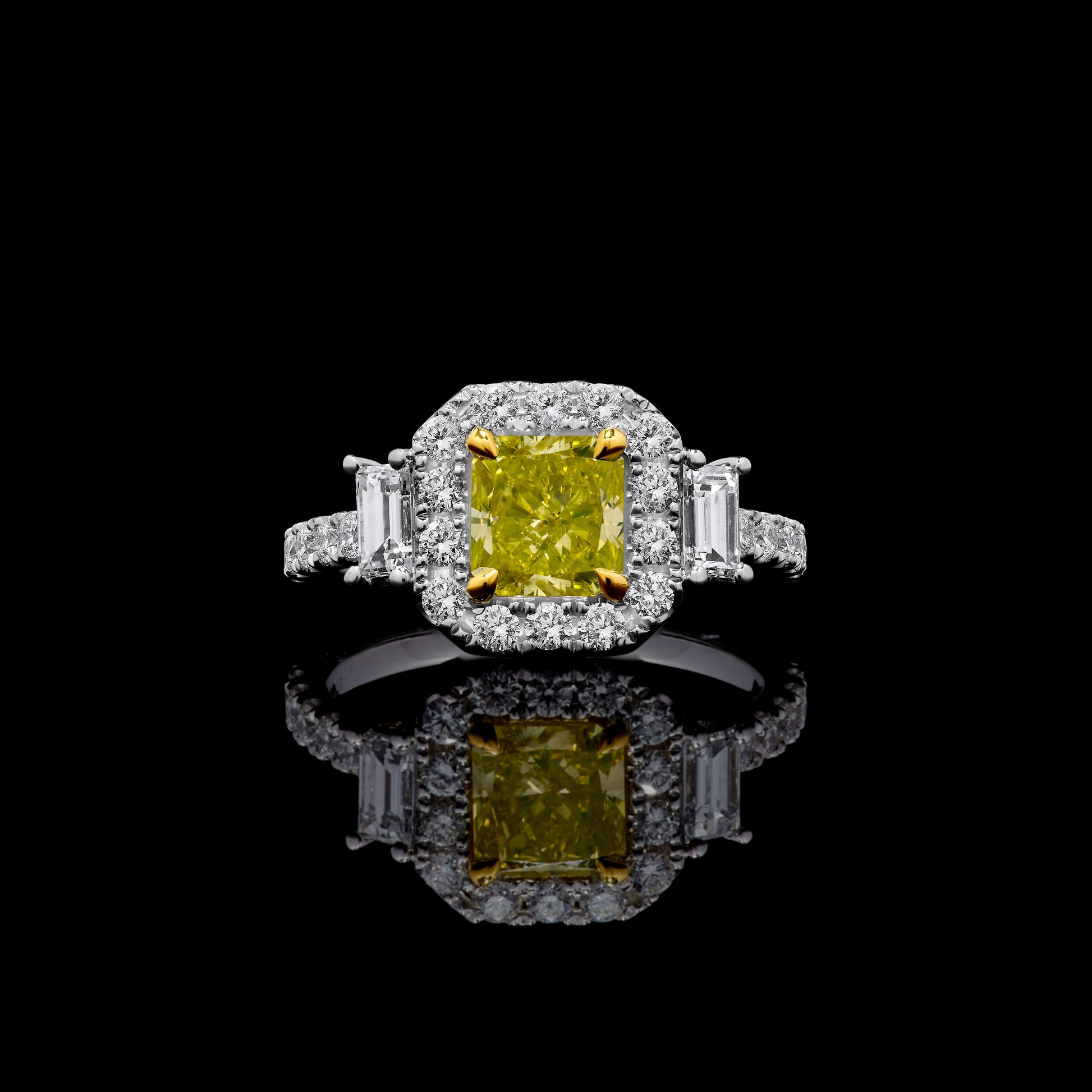 GIA Certified Natural Yellow Radiant Diamond 2.65 Carat TW Gold Cocktail Ring