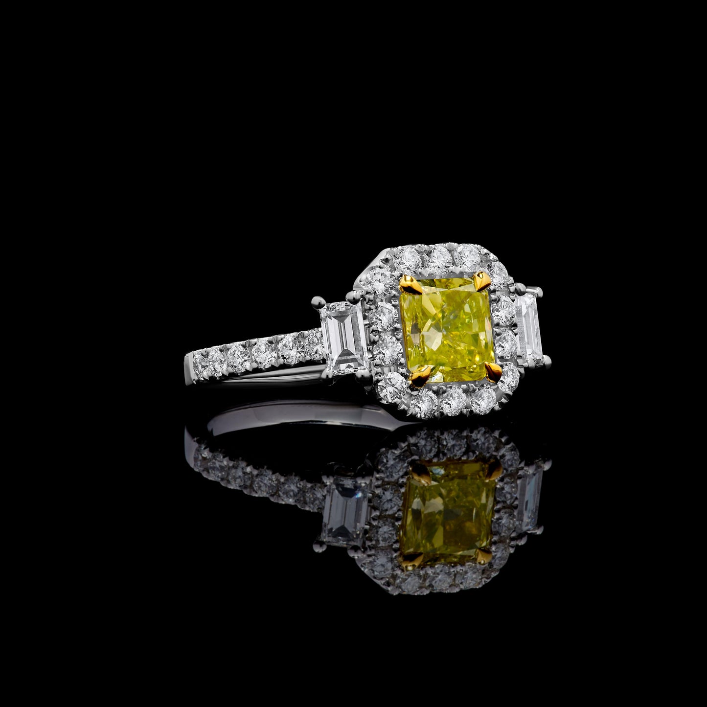 GIA Certified Natural Yellow Radiant Diamond 2.65 Carat TW Gold Cocktail Ring