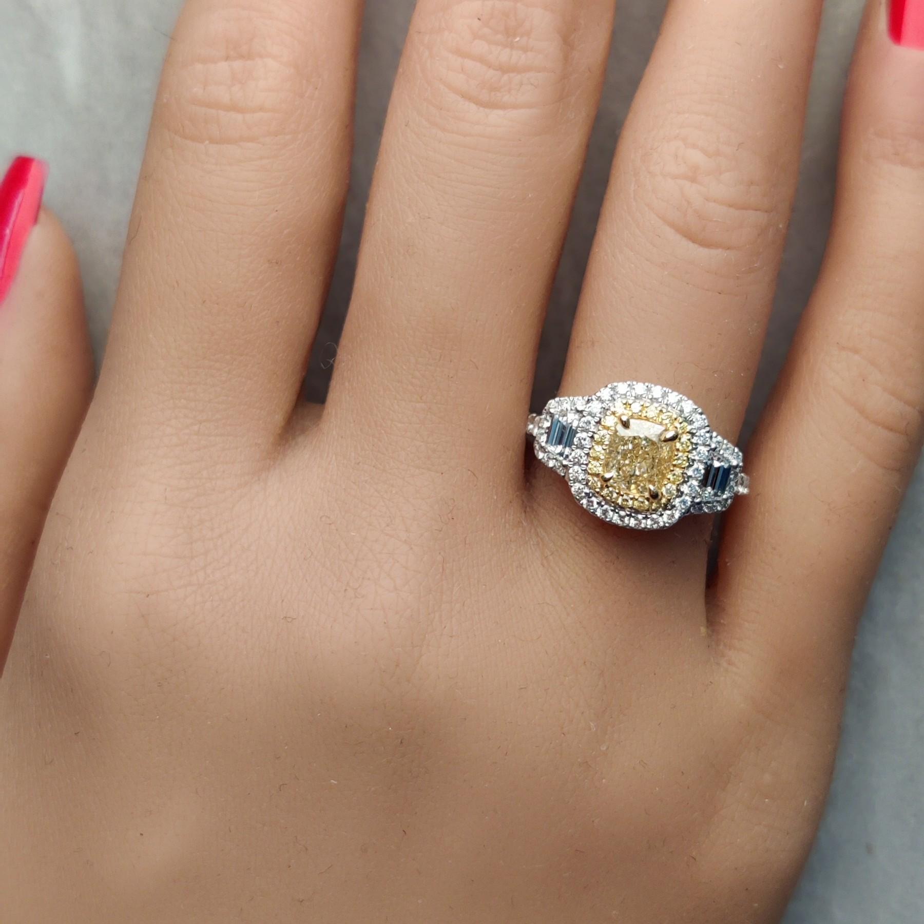 GIA Certified Natural Yellow Cushion Diamond 2.10 Carat TW Gold Cocktail Ring