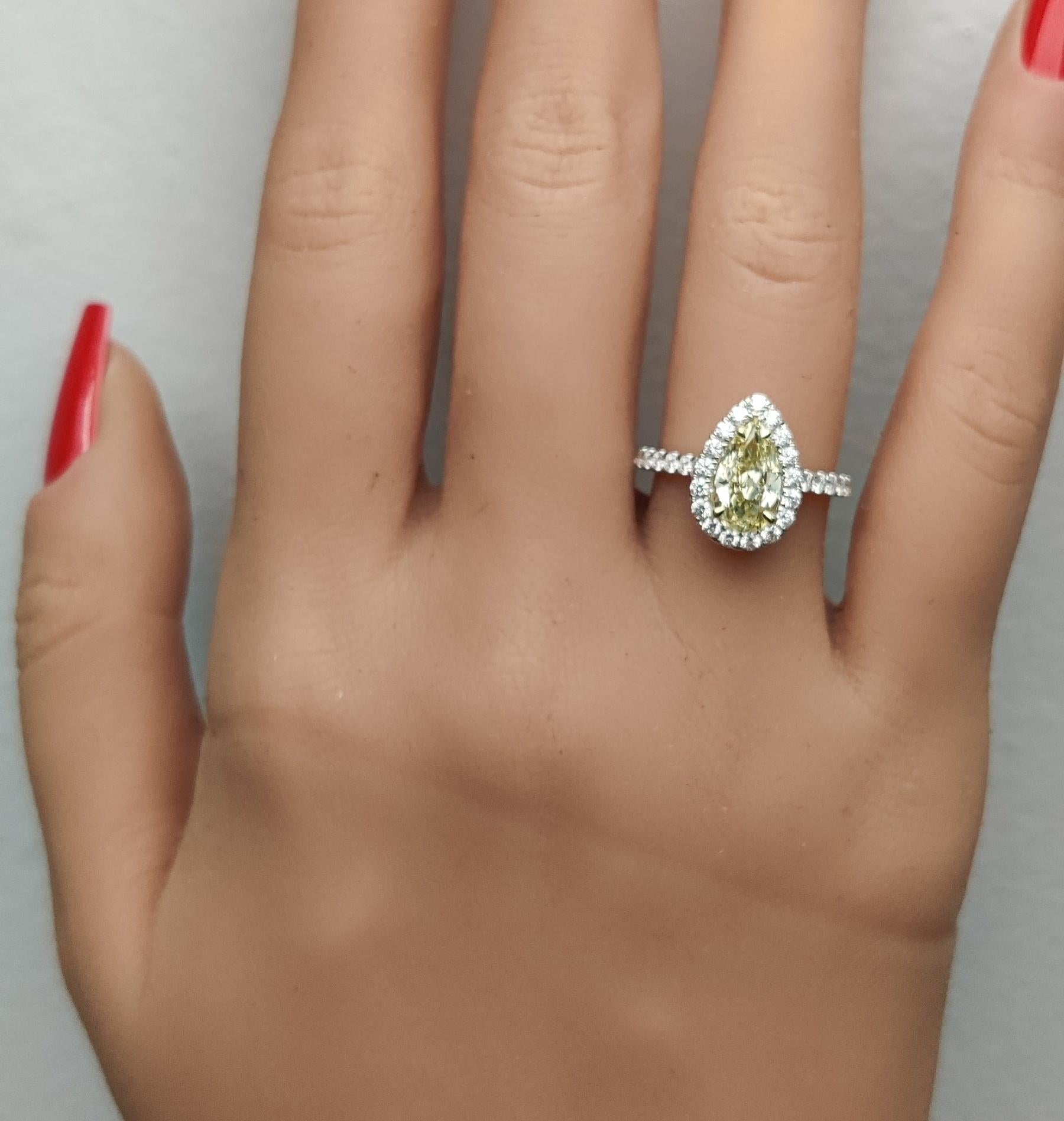 GIA Certified Natural Yellow Pear Diamond 1.69 Carat TW Gold Cocktail Ring