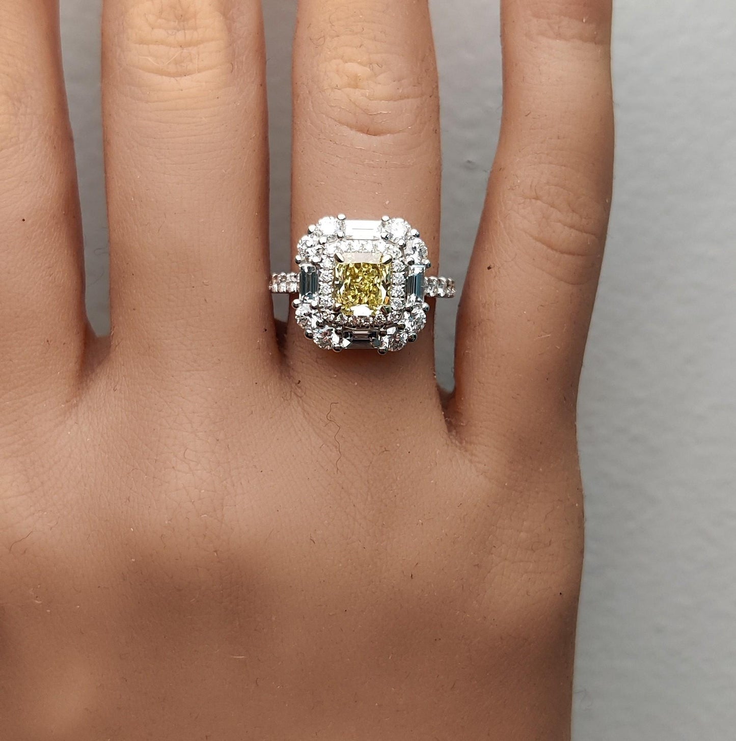 GIA Certified Intense Yellow Radiant Diamond 2.54 Carat TW Gold Cocktail Ring