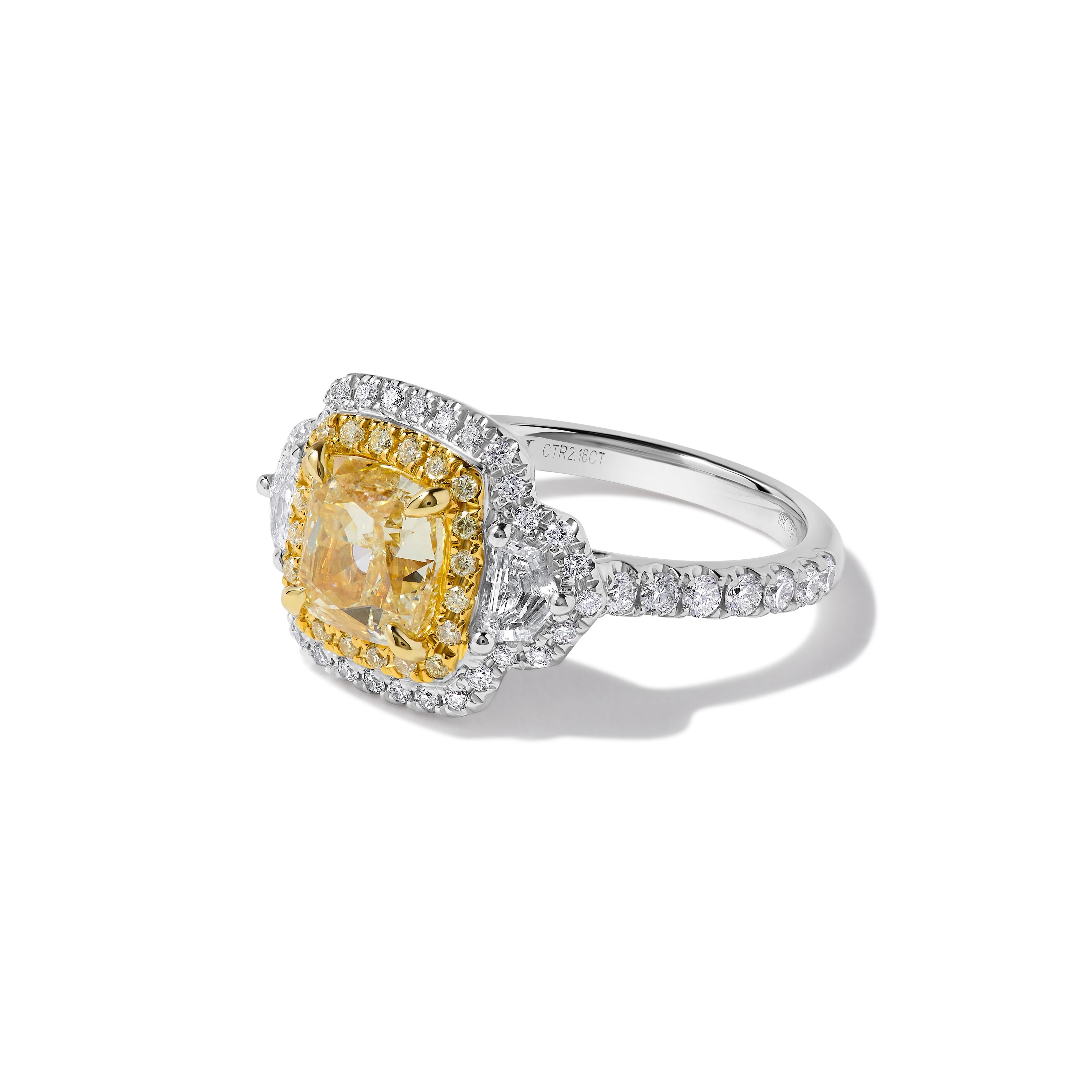 GIA Certified Natural Yellow Cushion Diamond 3.05 Carat TW Plat Cocktail Ring