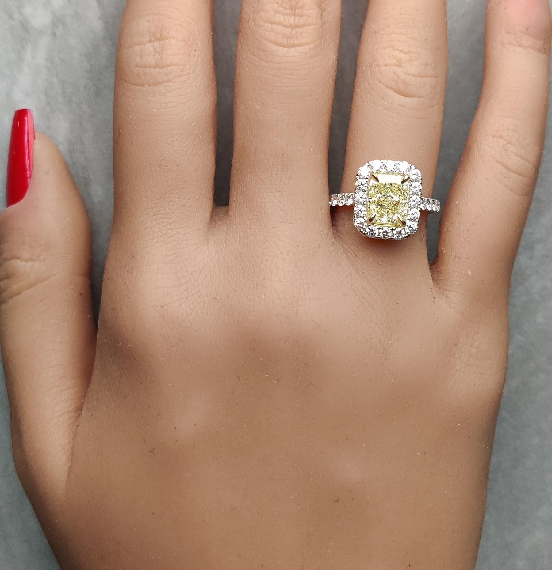 GIA Certified Natural Yellow Radiant Diamond 3.30 Carat TW Gold Cocktail Ring