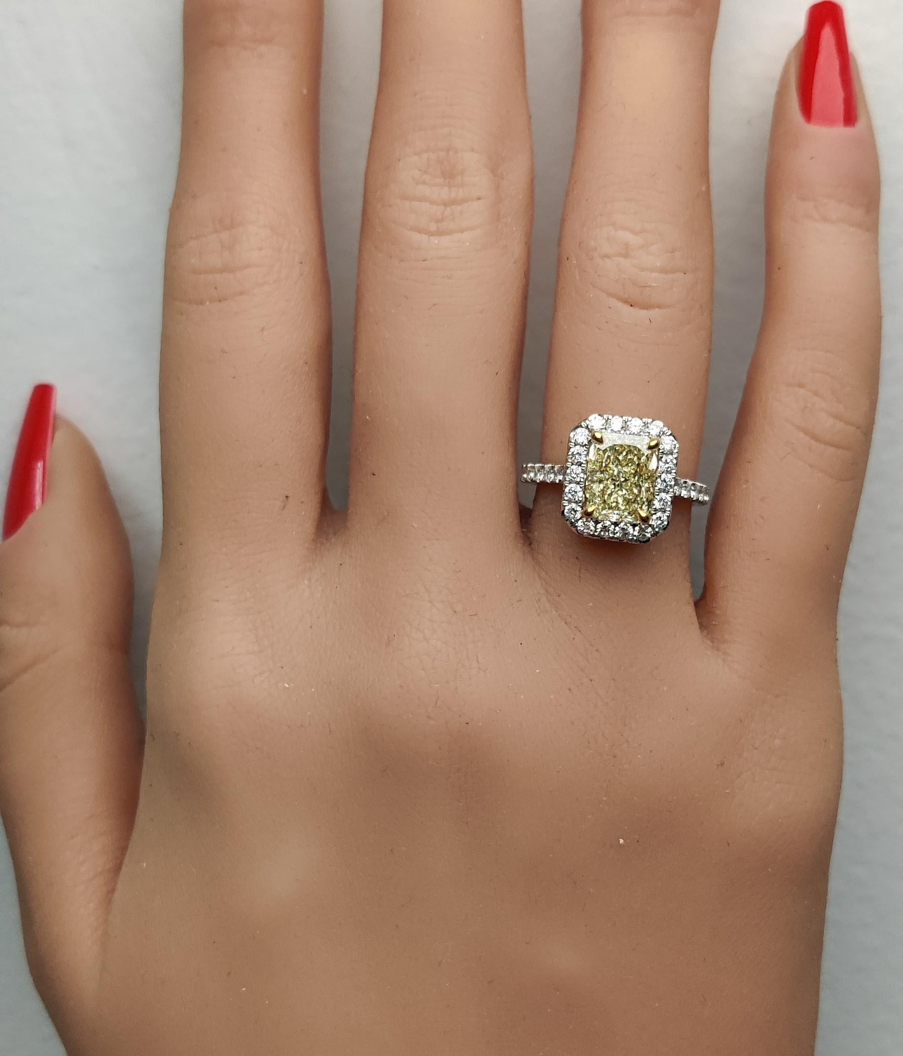 GIA Certified Natural Yellow Radiant Diamond 2.95 Carat TW Plat Cocktail Ring