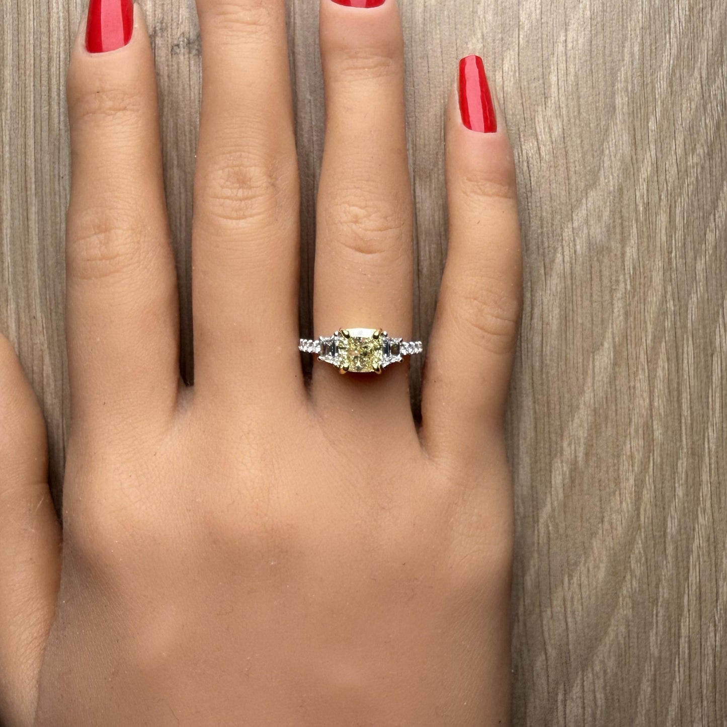 GIA Certified Natural Yellow Cushion Diamond 2.91 Carat TW Gold Cocktail Ring