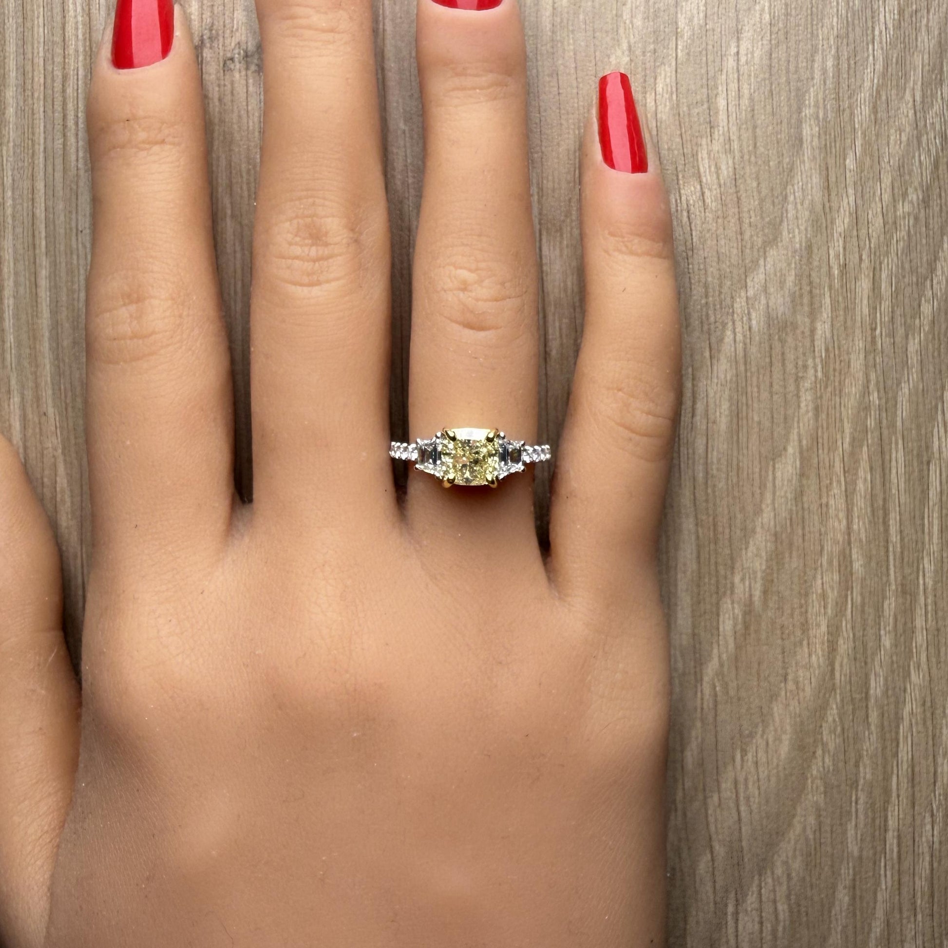 GIA Certified Natural Yellow Cushion Diamond 2.91 Carat TW Gold Cocktail Ring