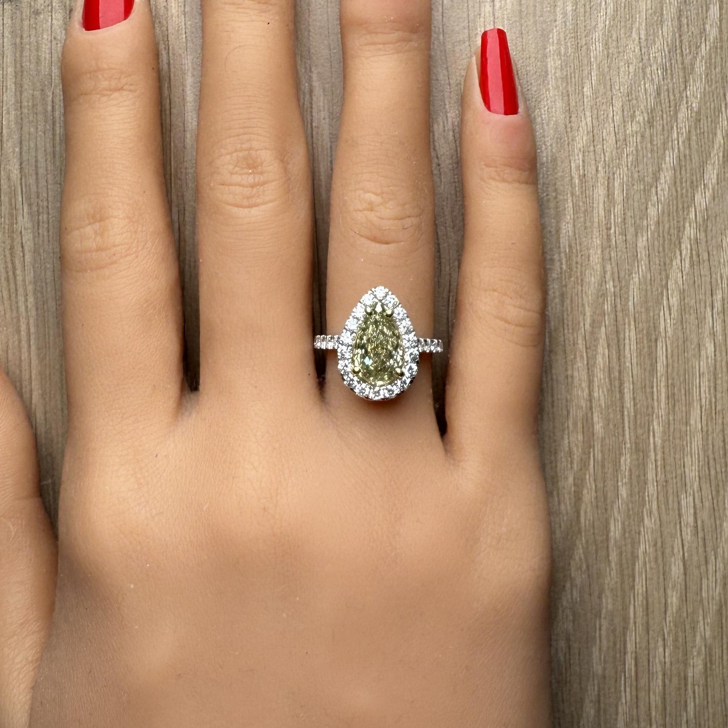 GIA Certified Fancy Brown-Greenish Yellow Pear Diamond 3.53 Carat TW Gold Ring