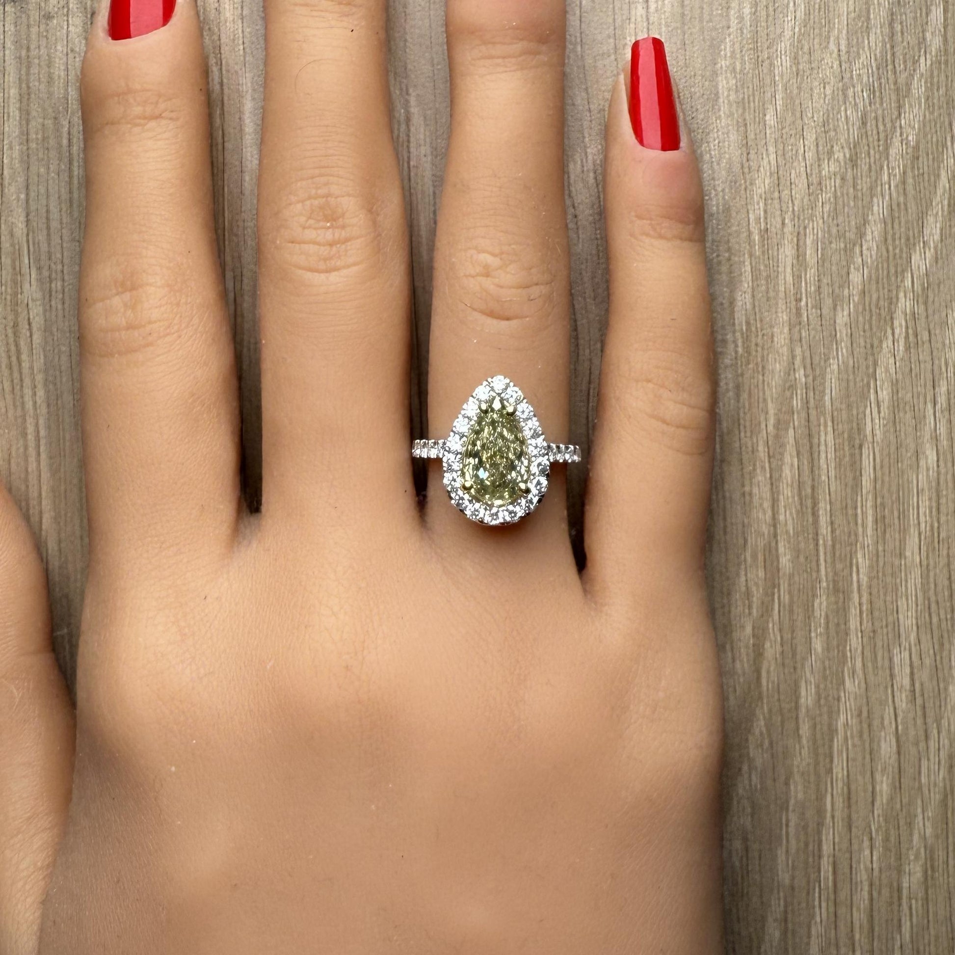 GIA Certified Fancy Brown-Greenish Yellow Pear Diamond 3.53 Carat TW Gold Ring