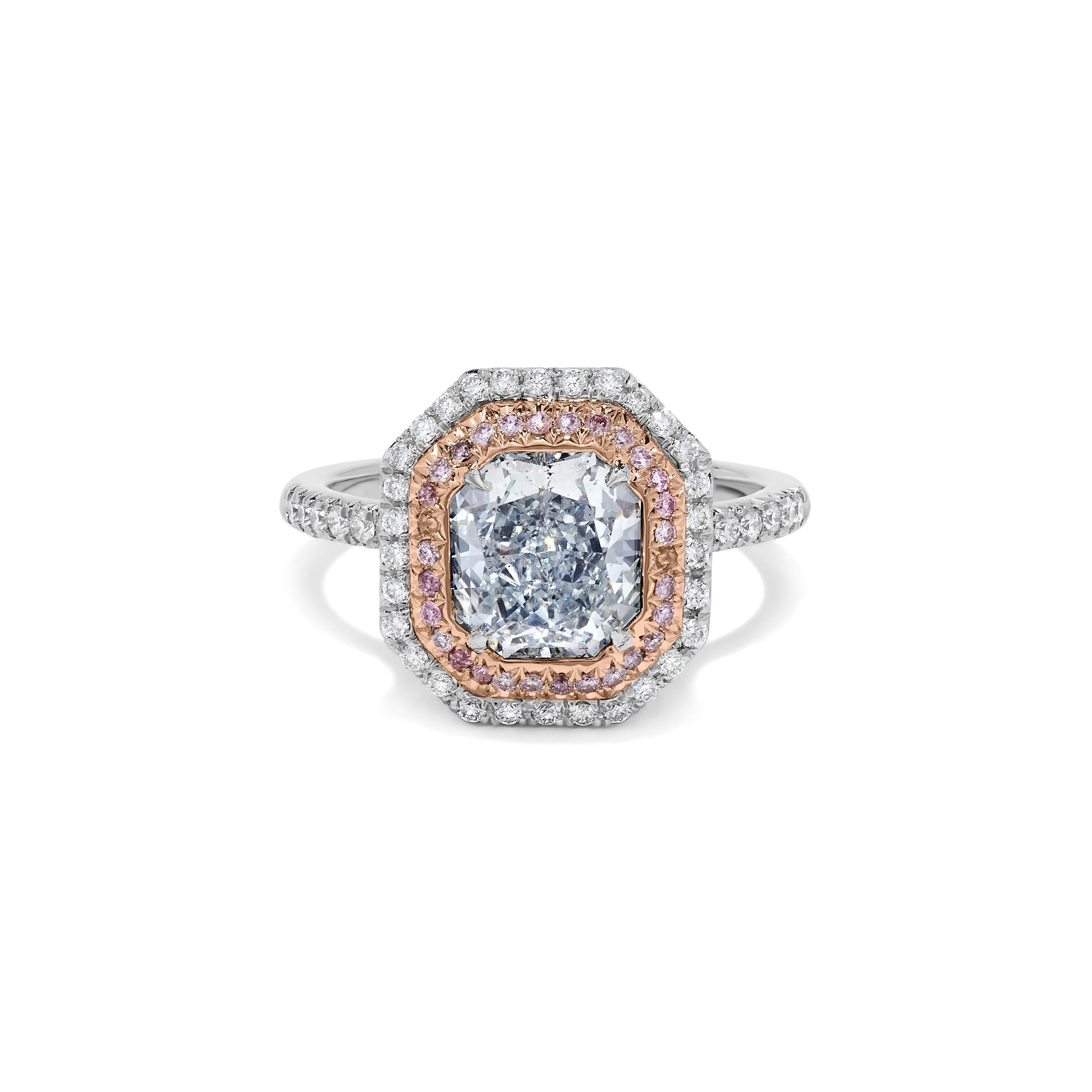 GIA Certified Natural Blue Radiant Diamond 2.45 Carat TW Platinum Cocktail Ring