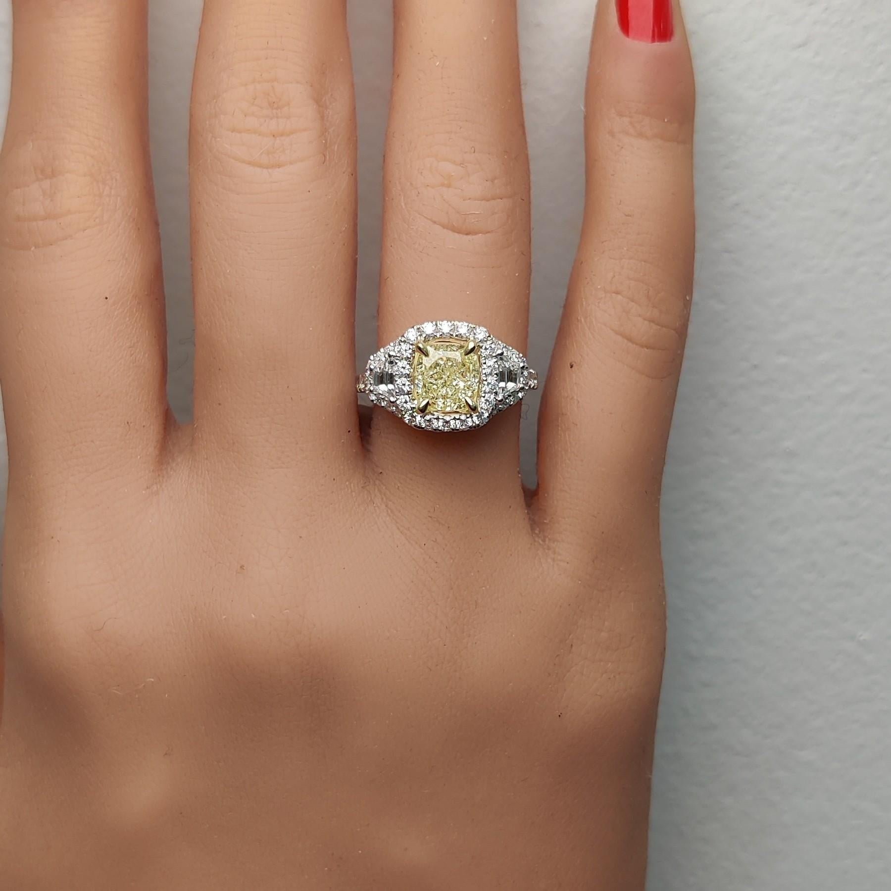 GIA Certified Natural Yellow Cushion Diamond 3.20 Carat TW Gold Cocktail Ring