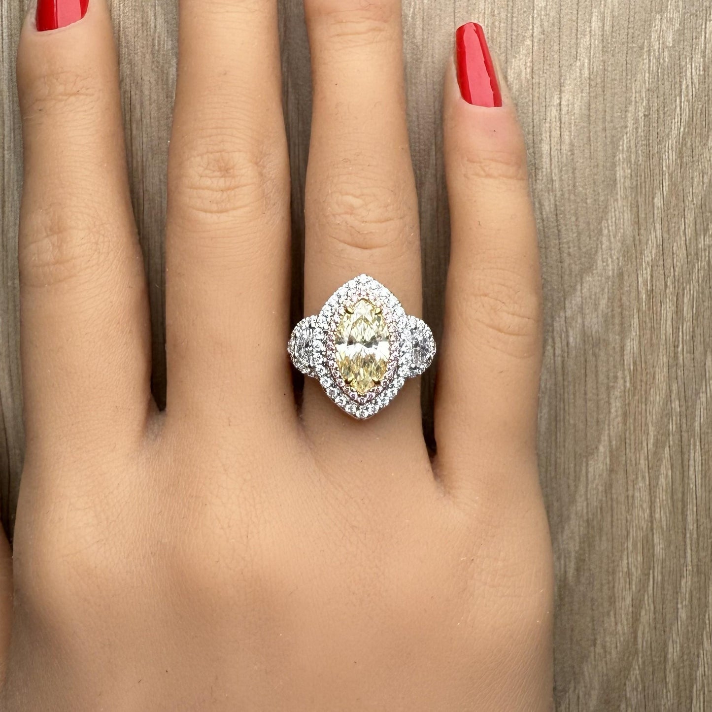 GIA Certified Natural Light Yellow Marquise Diamond 3.51 Carat TW Gold Ring