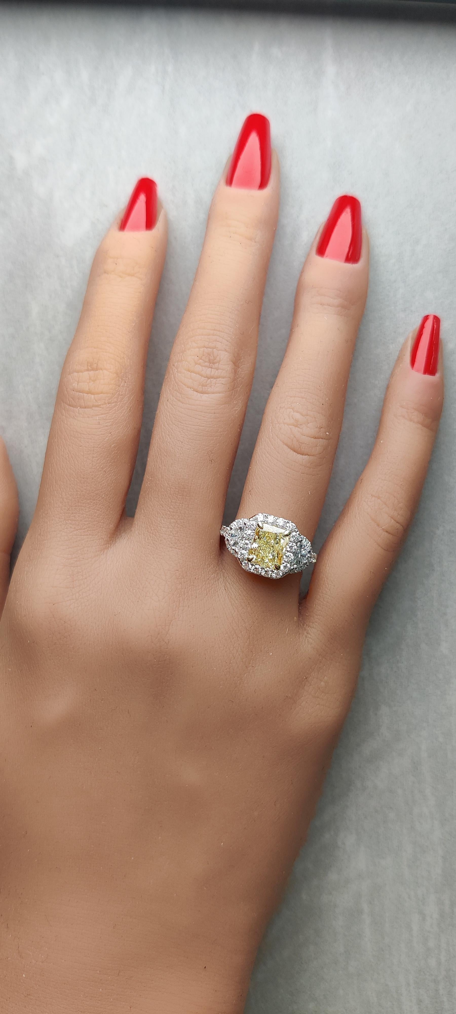 GIA Certified Natural Yellow Radiant Diamond 3.21 Carat TW Plat Cocktail Ring