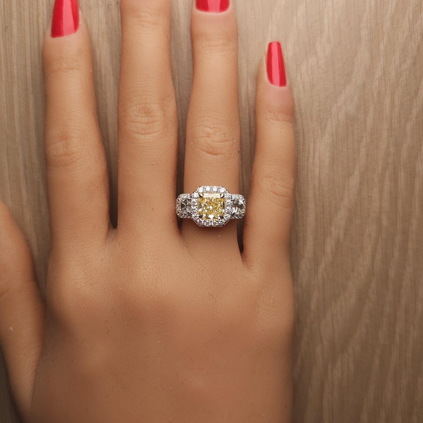 GIA Certified Fancy Light Yellow Radiant Diamond 3.81 Carat TW Cocktail Ring