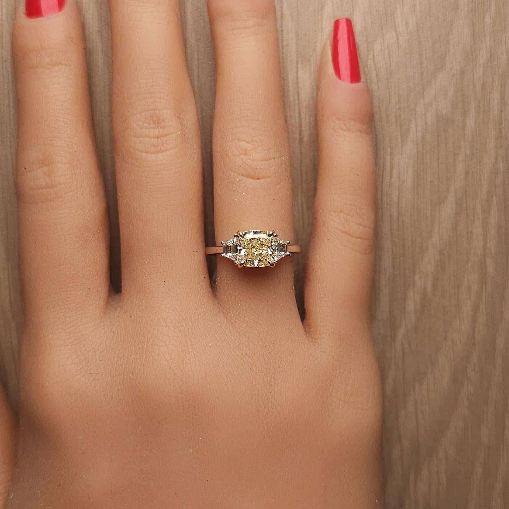 GIA Certified Natural Yellow Cushion Diamond 2.51 Carat TW Gold Cocktail Ring
