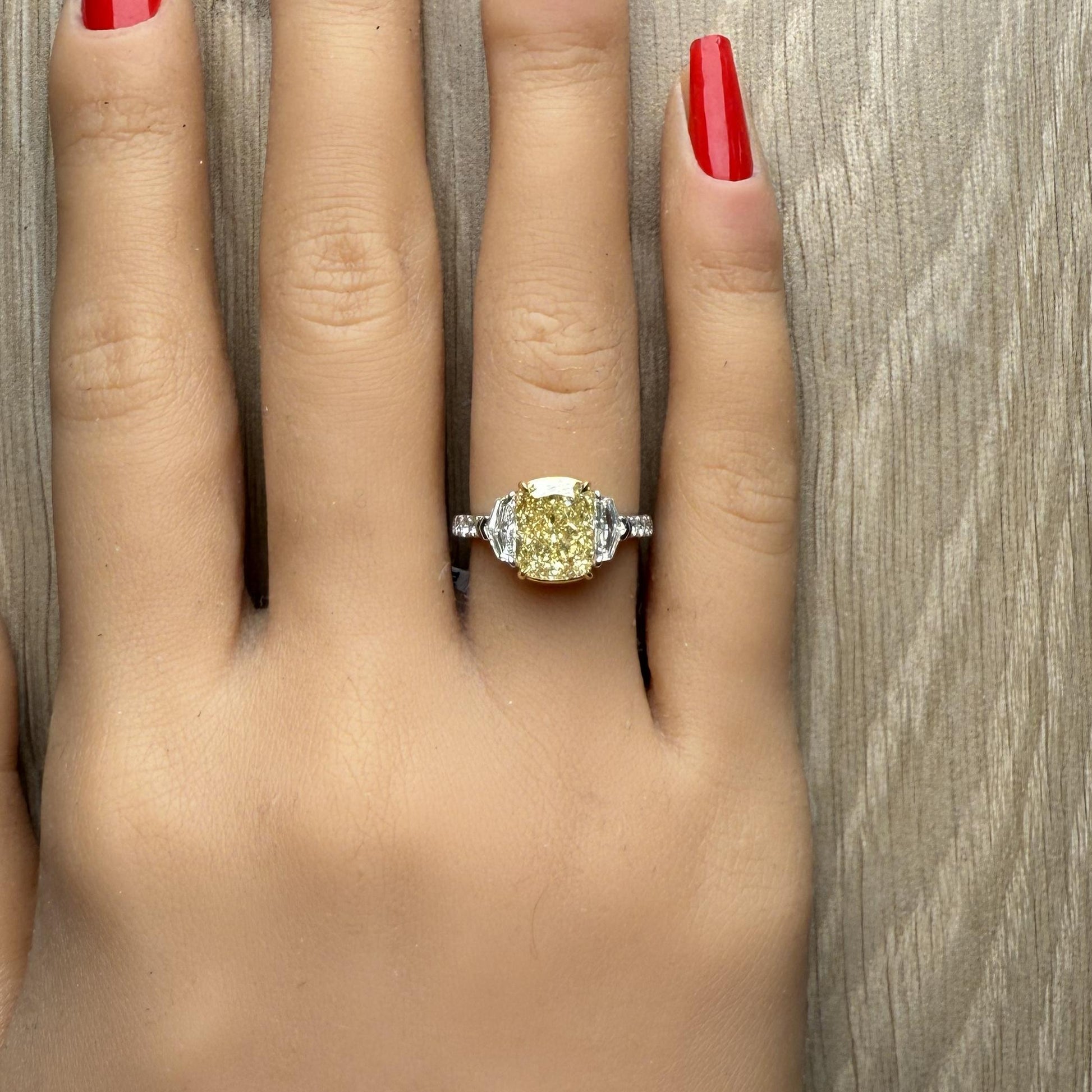 GIA Certified Fancy Brownish Yellow Cushion Diamond 3.99 Carat TW Cocktail Ring