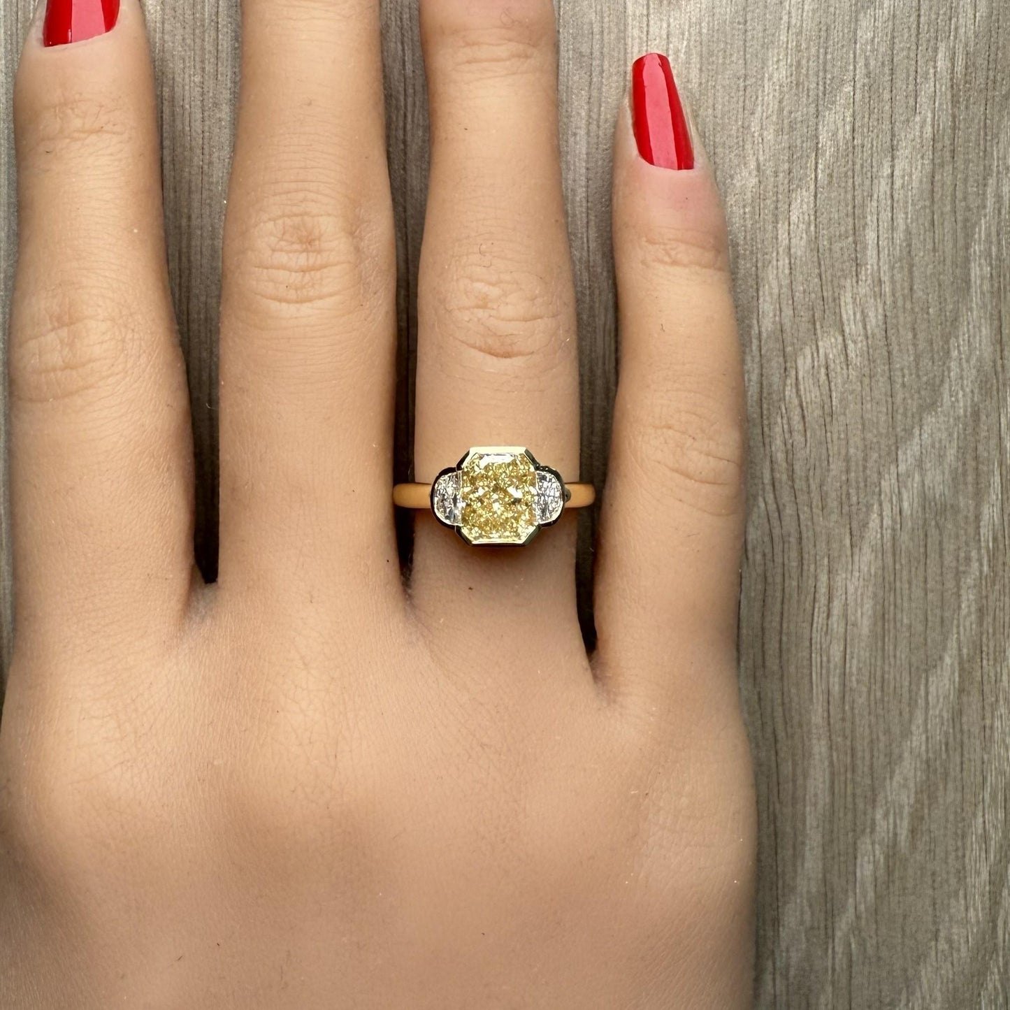 GIA Certified Natural Light Yellow Radiant Diamond 3.41 Carat TW Gold Ring