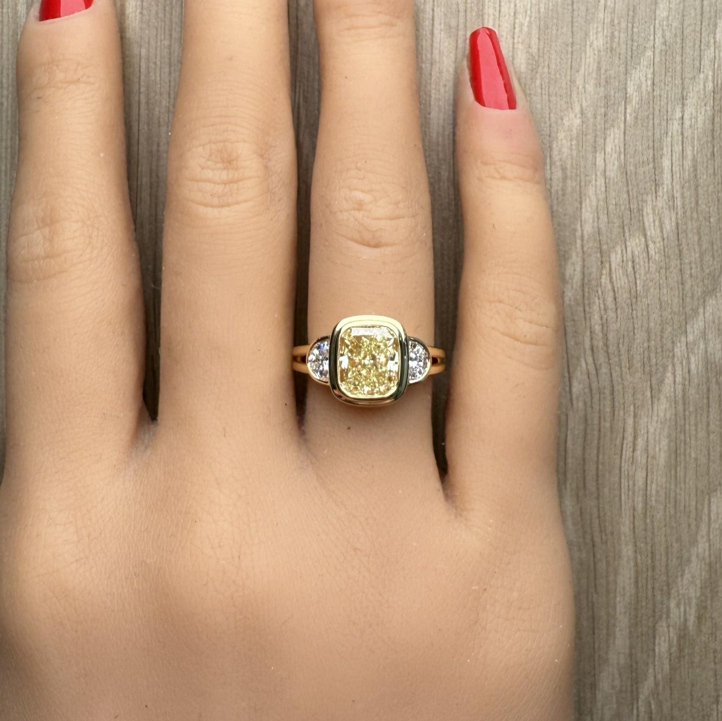 GIA Certified Natural Light Yellow Cushion Diamond 3.43 Carat TW Gold Ring