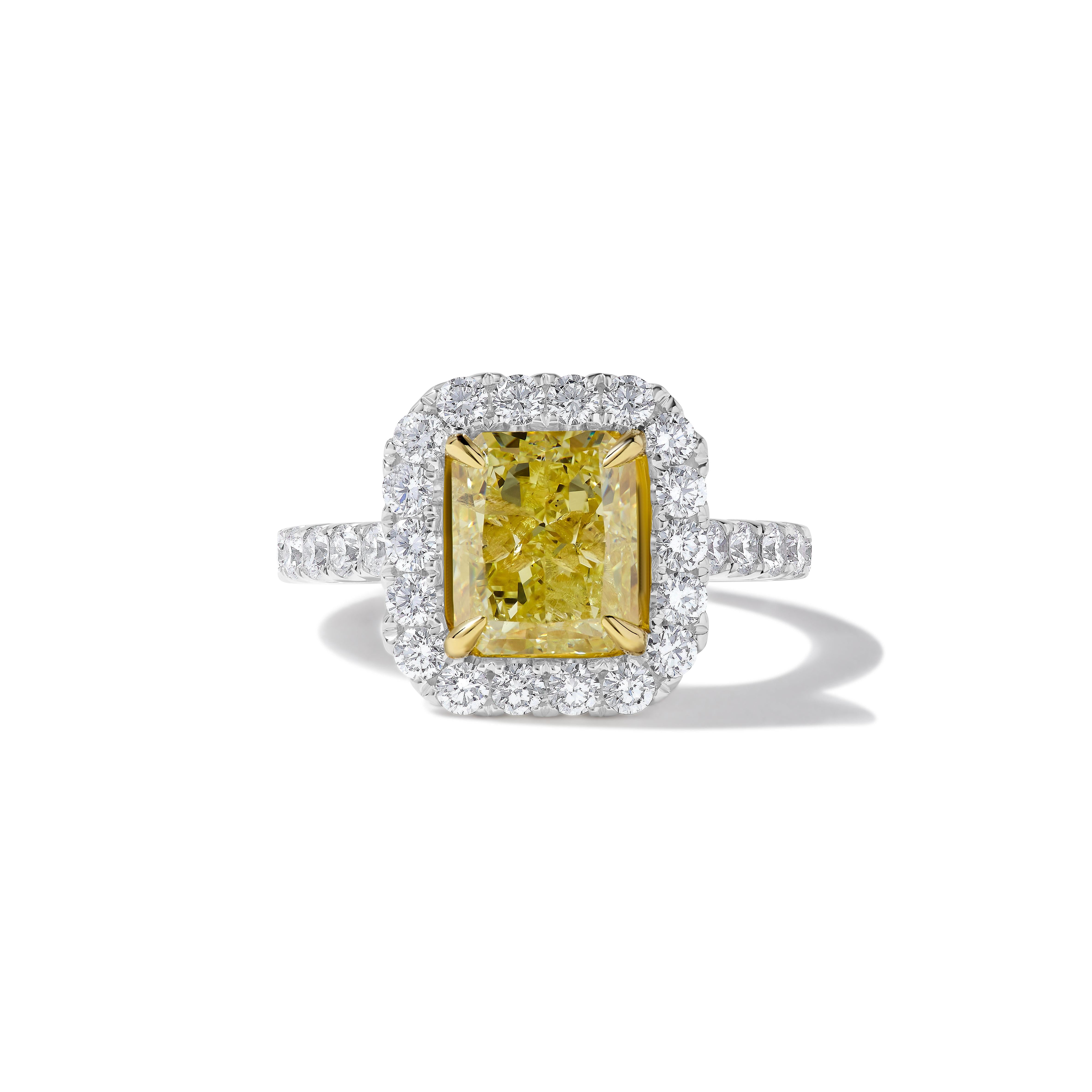 GIA Certified Natural Yellow Radiant Diamond 4.03 Carat TW Gold Cocktail Ring