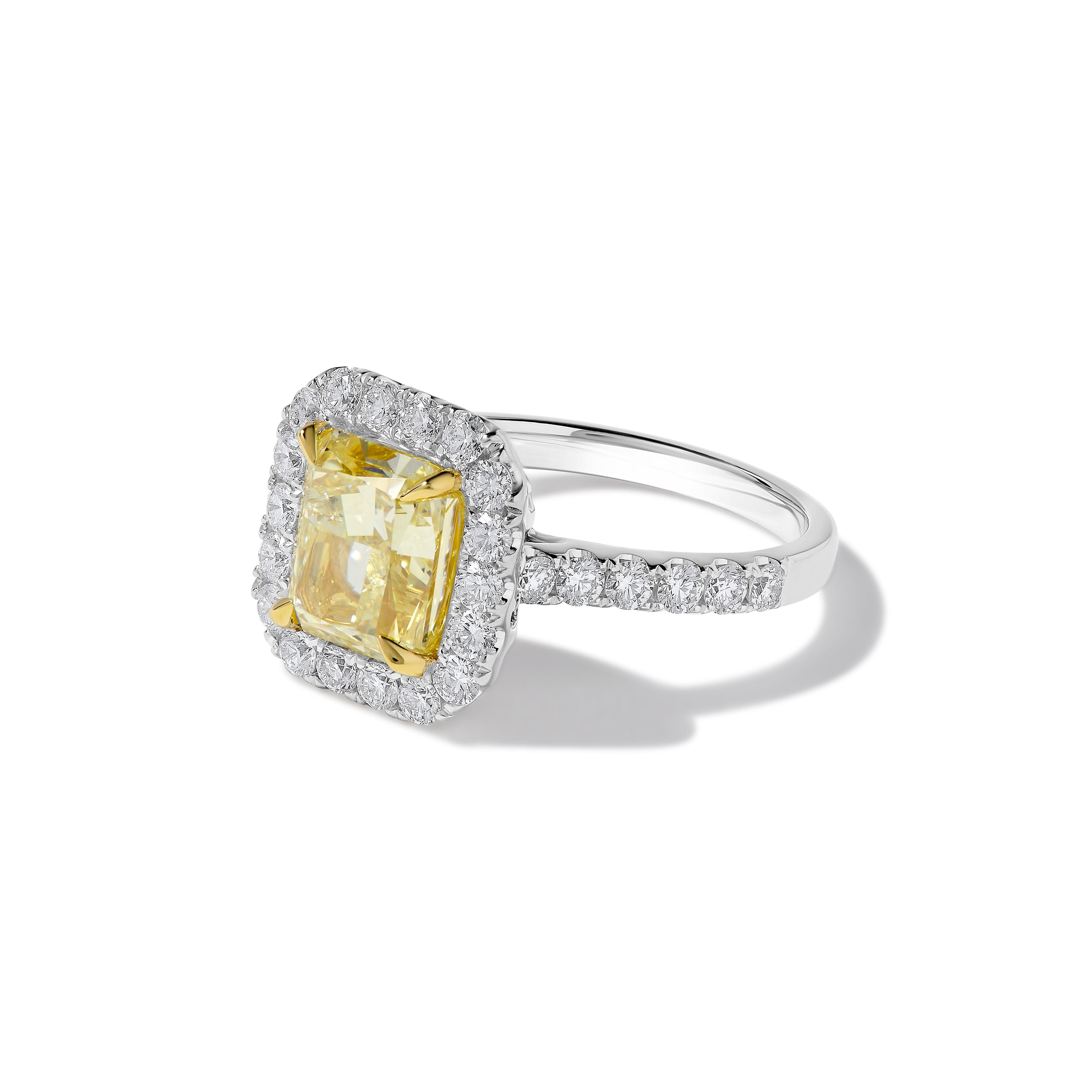 GIA Certified Natural Yellow Radiant Diamond 4.03 Carat TW Gold Cocktail Ring