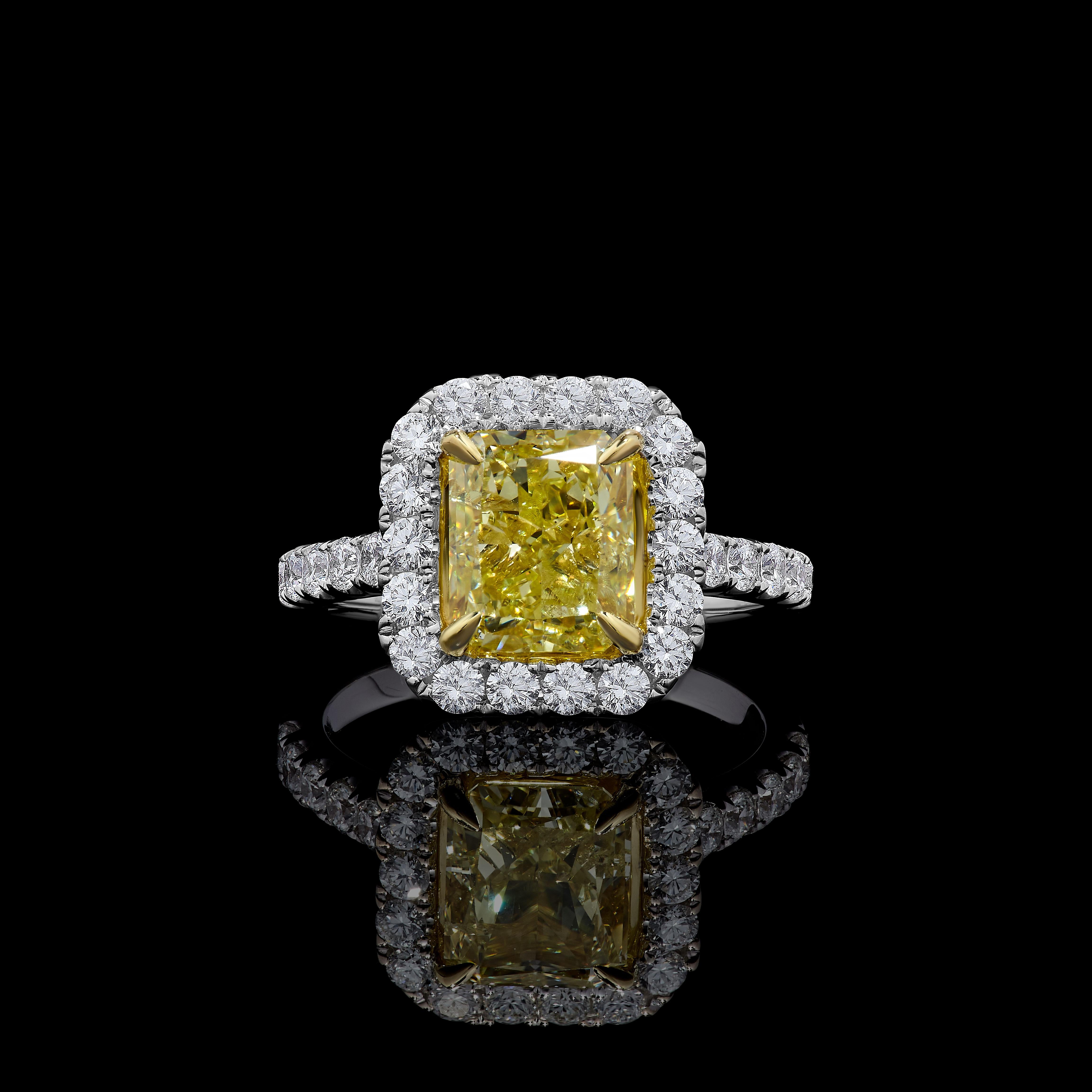 GIA Certified Natural Yellow Radiant Diamond 4.03 Carat TW Gold Cocktail Ring