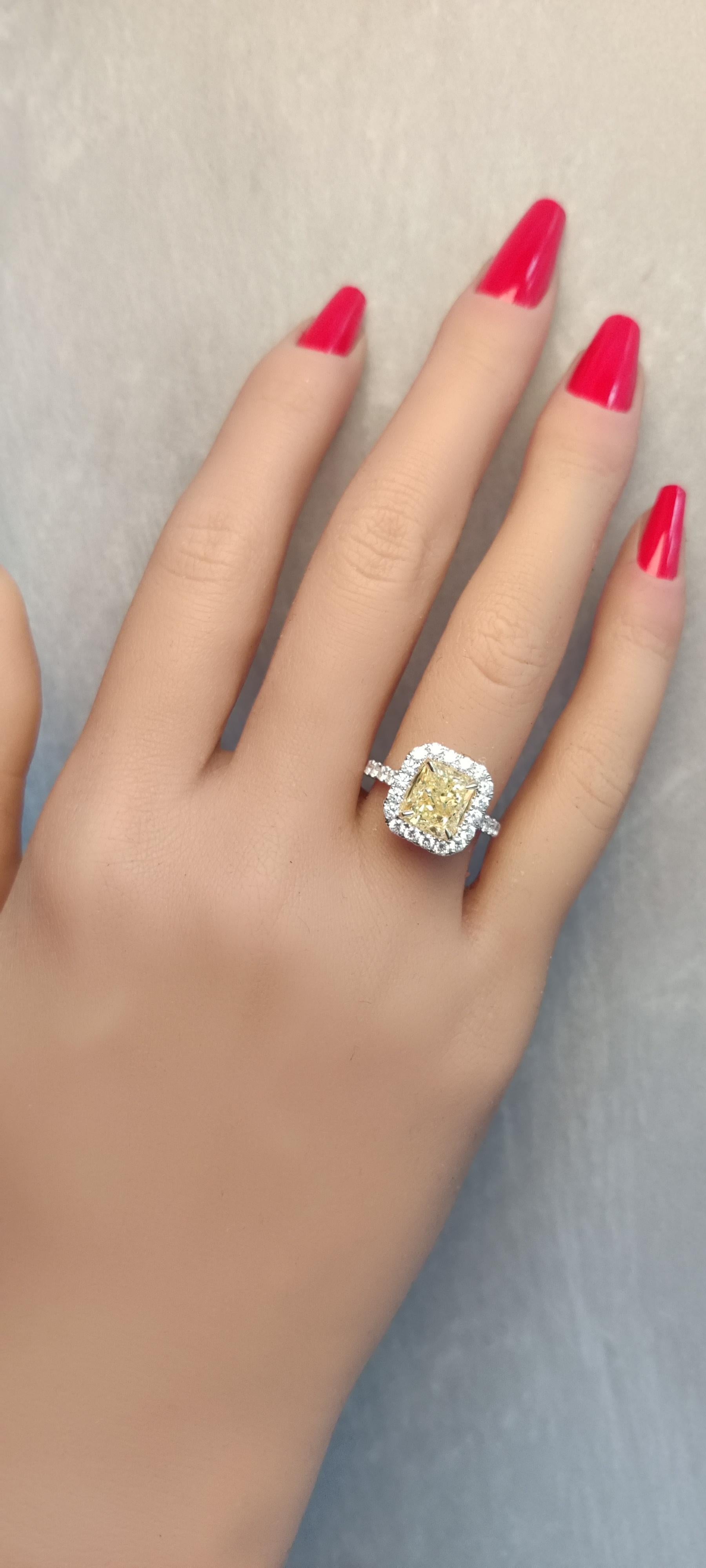 GIA Certified Natural Yellow Radiant Diamond 4.03 Carat TW Gold Cocktail Ring