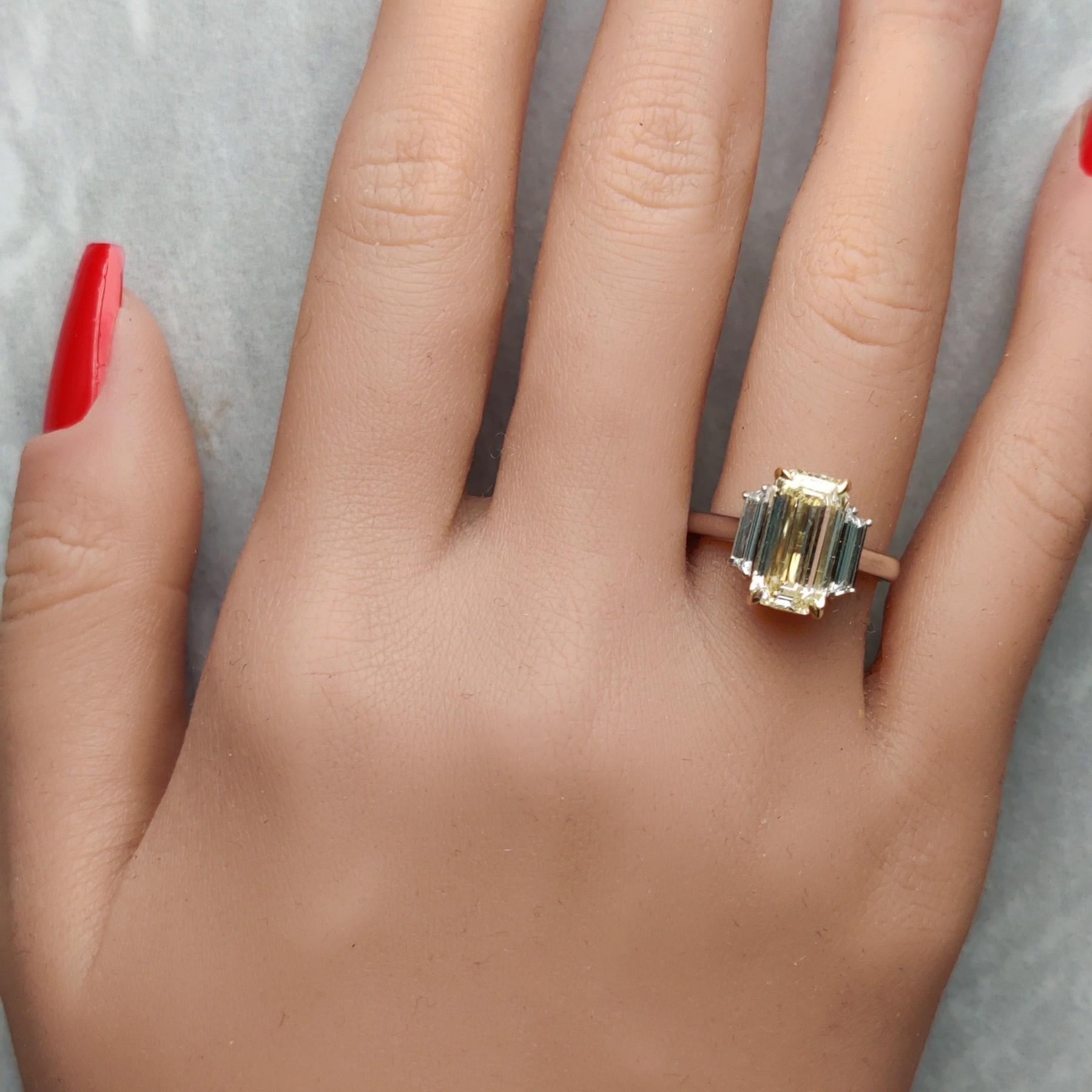 GIA Certified Natural Yellow Emerald Diamond 3.32 Carat TW Plat Cocktail Ring