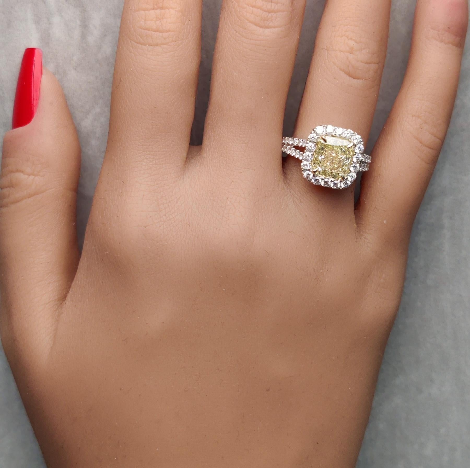 GIA Certified Natural Yellow Radiant Diamond 3.96 Carat TW Gold Cocktail Ring