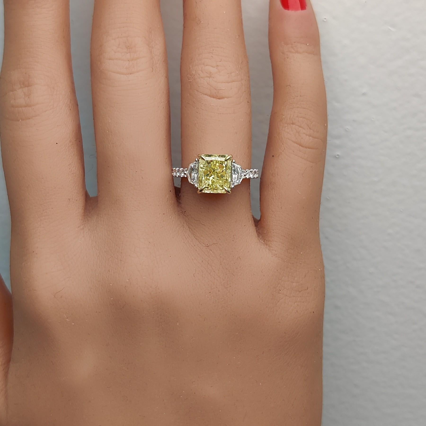 GIA Certified Natural Yellow Radiant Diamond 3.74 Carat TW Gold Cocktail Ring