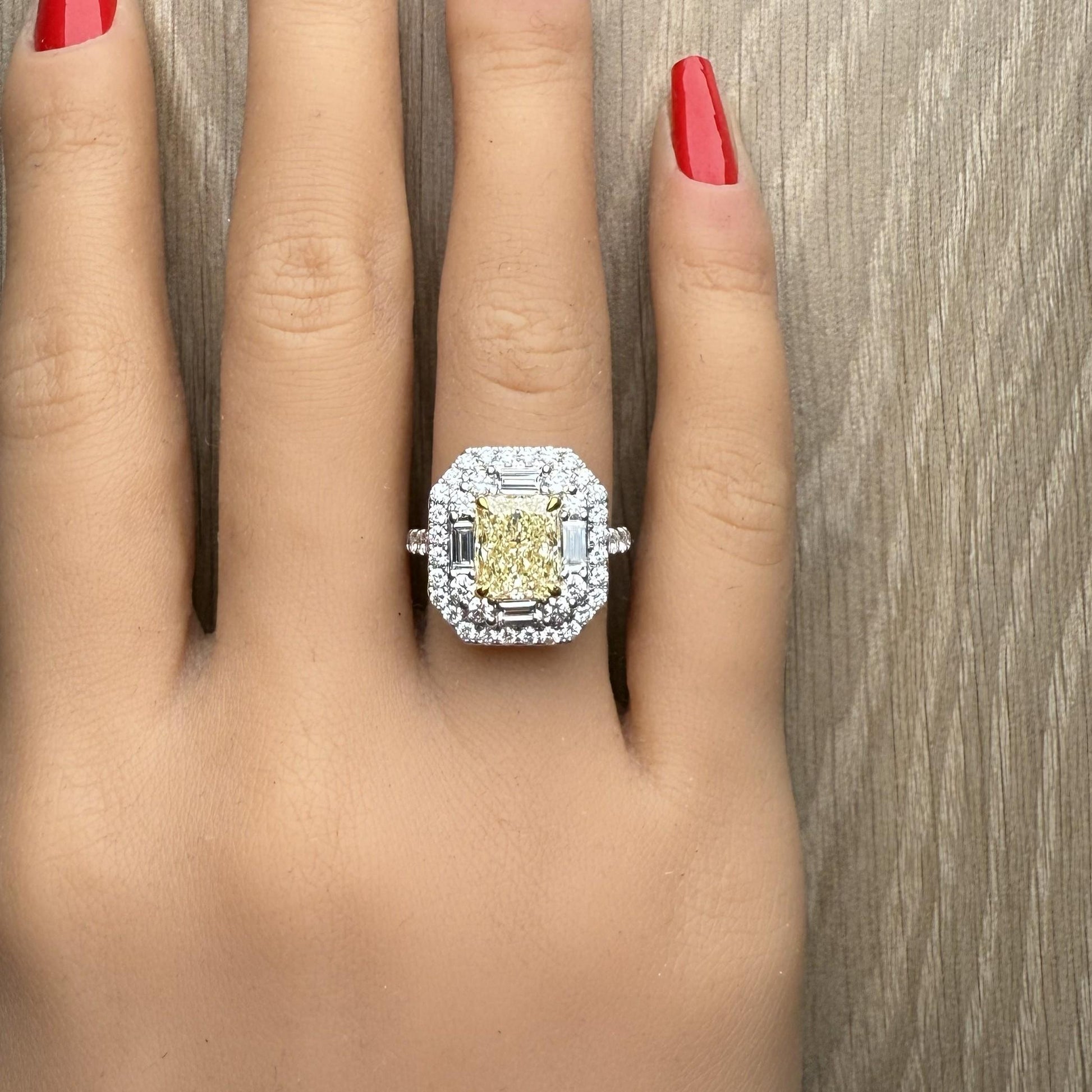 GIA Certified Natural Light Yellow Radiant Diamond 4.80 Carat TW Gold Ring