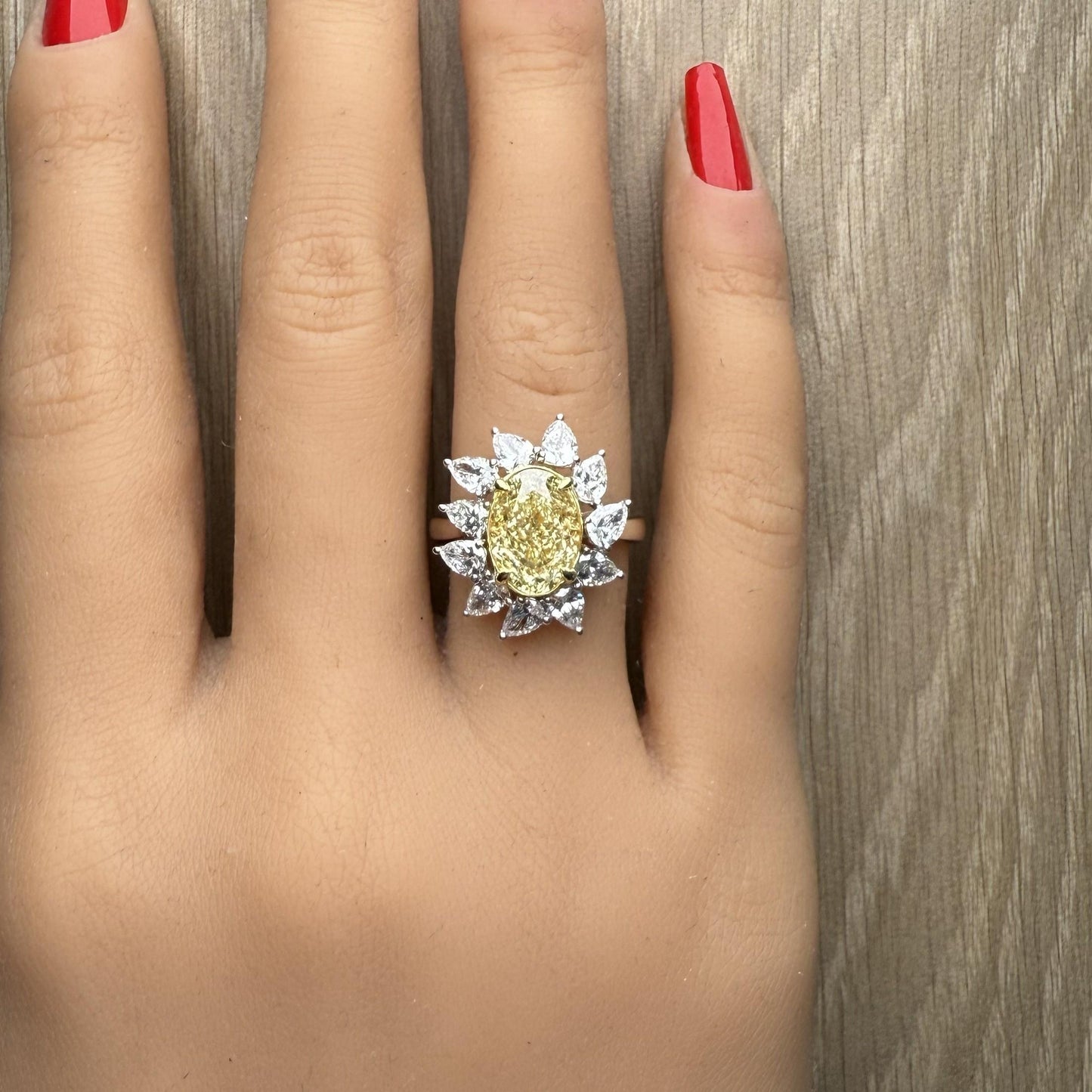 GIA Certified Natural Light Yellow Oval Diamond 4.72 Carat TW Gold Ring