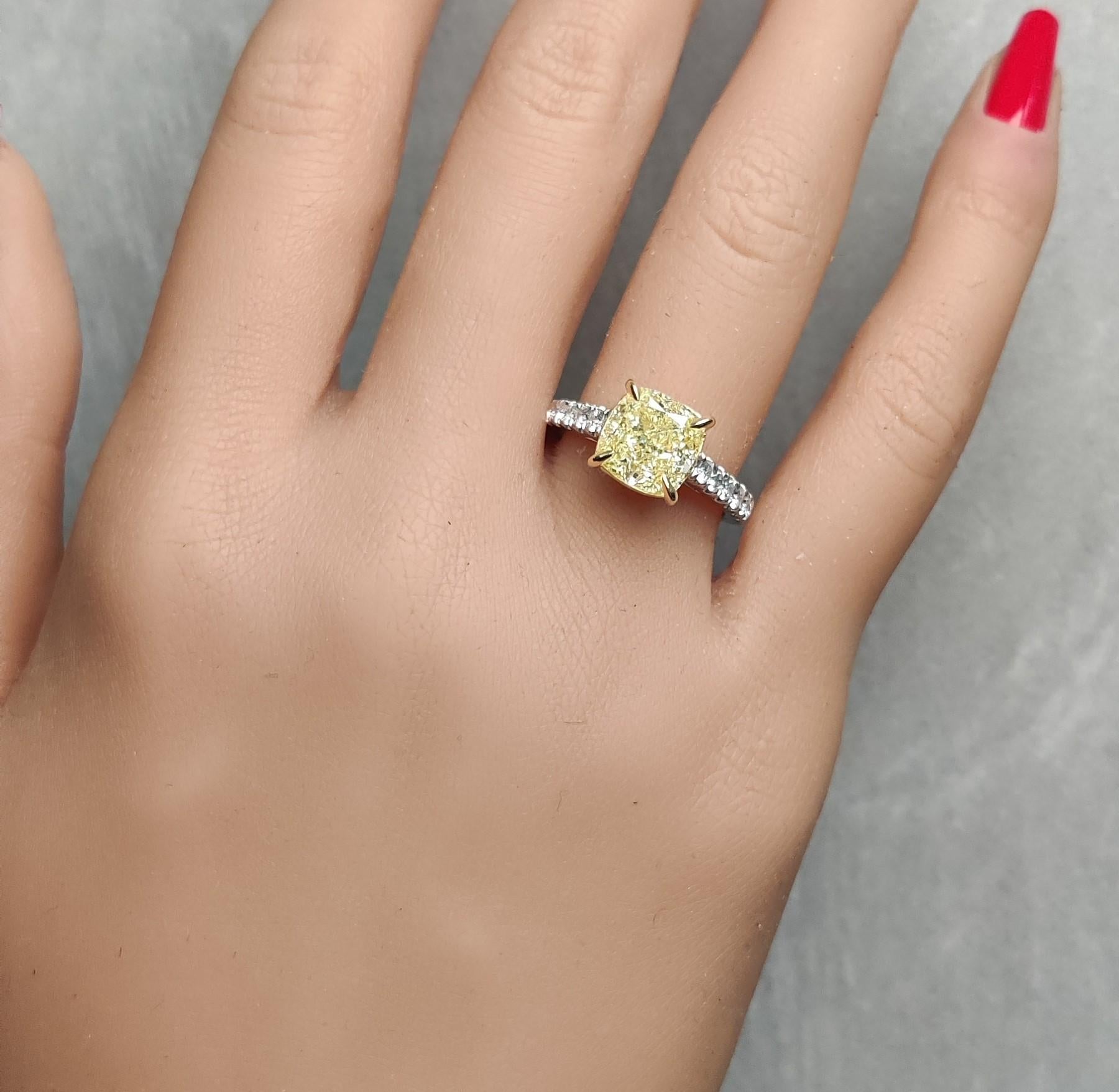 GIA Certified Natural Yellow Cushion Diamond 4.55 Carat TW Gold Cocktail Ring