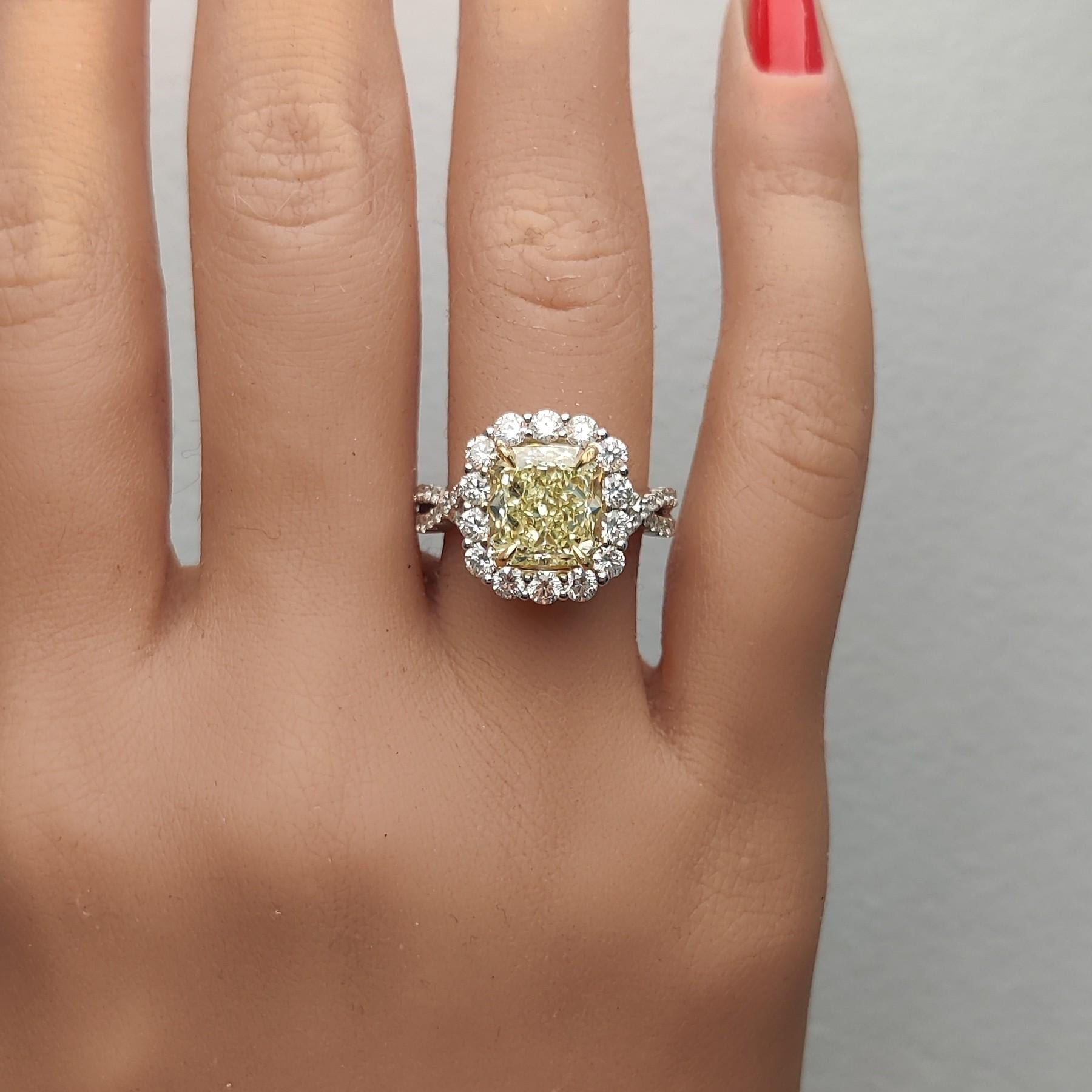 GIA Certified Natural Yellow Radiant Diamond 5.26 Carat TW Gold Cocktail Ring