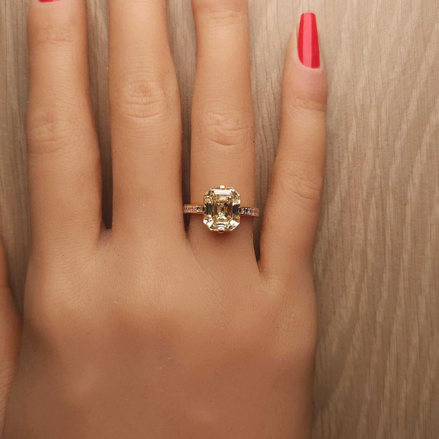 GIA Certified Fancy Yellow Emerald Diamond 4.74 Carat TW Gold Cocktail Ring