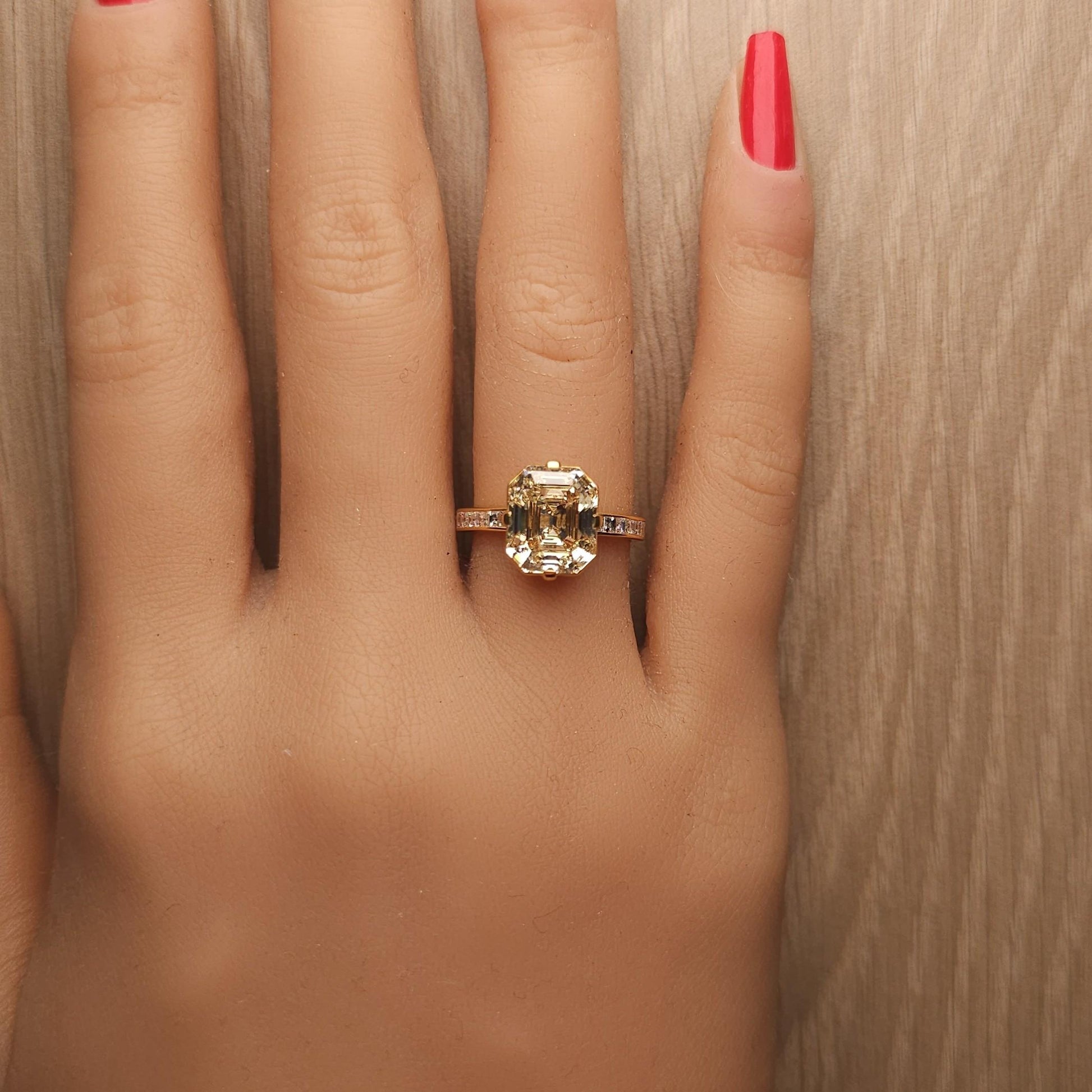 GIA Certified Fancy Yellow Emerald Diamond 4.74 Carat TW Gold Cocktail Ring