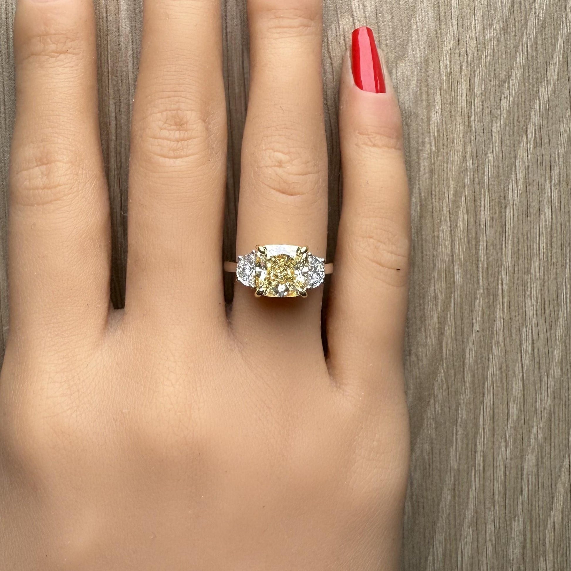 GIA Certified Natural Light Yellow Cushion Diamond 4.72 Carat TW Gold Ring