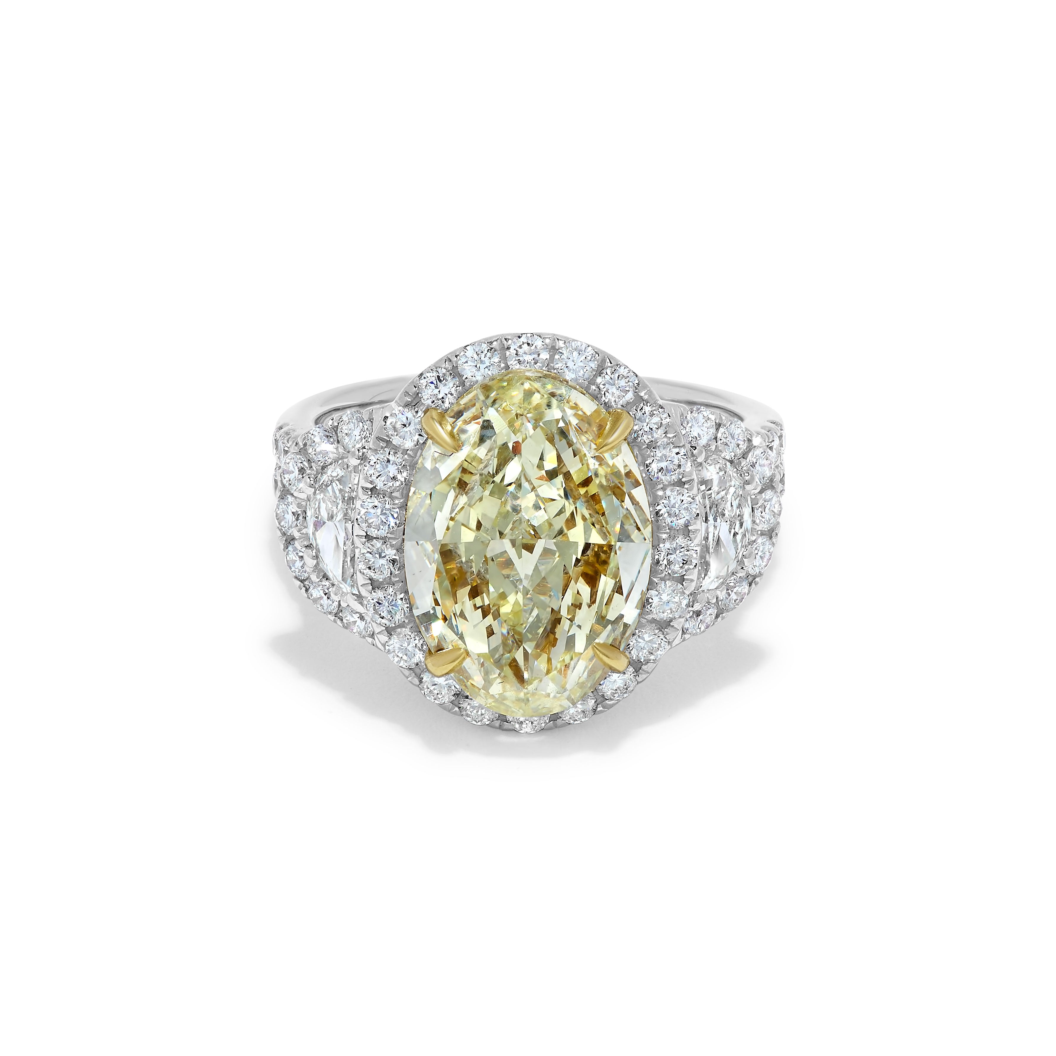 GIA Certified Natural Yellow Oval Diamond 6.38 Carat TW Gold Cocktail Ring
