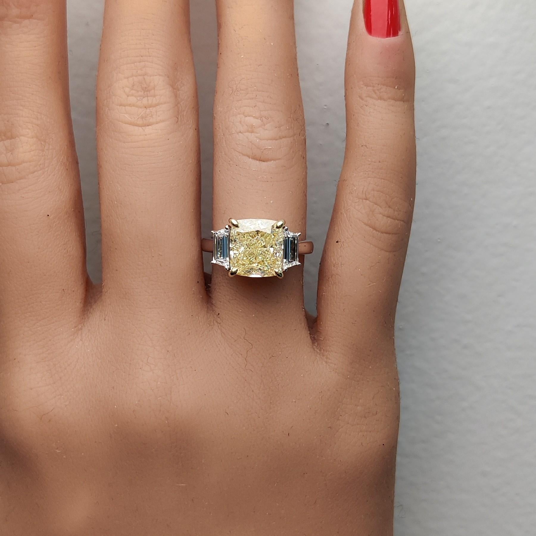 GIA Certified Natural Yellow Cushion Diamond 5.65 Carat TW Gold Cocktail Ring