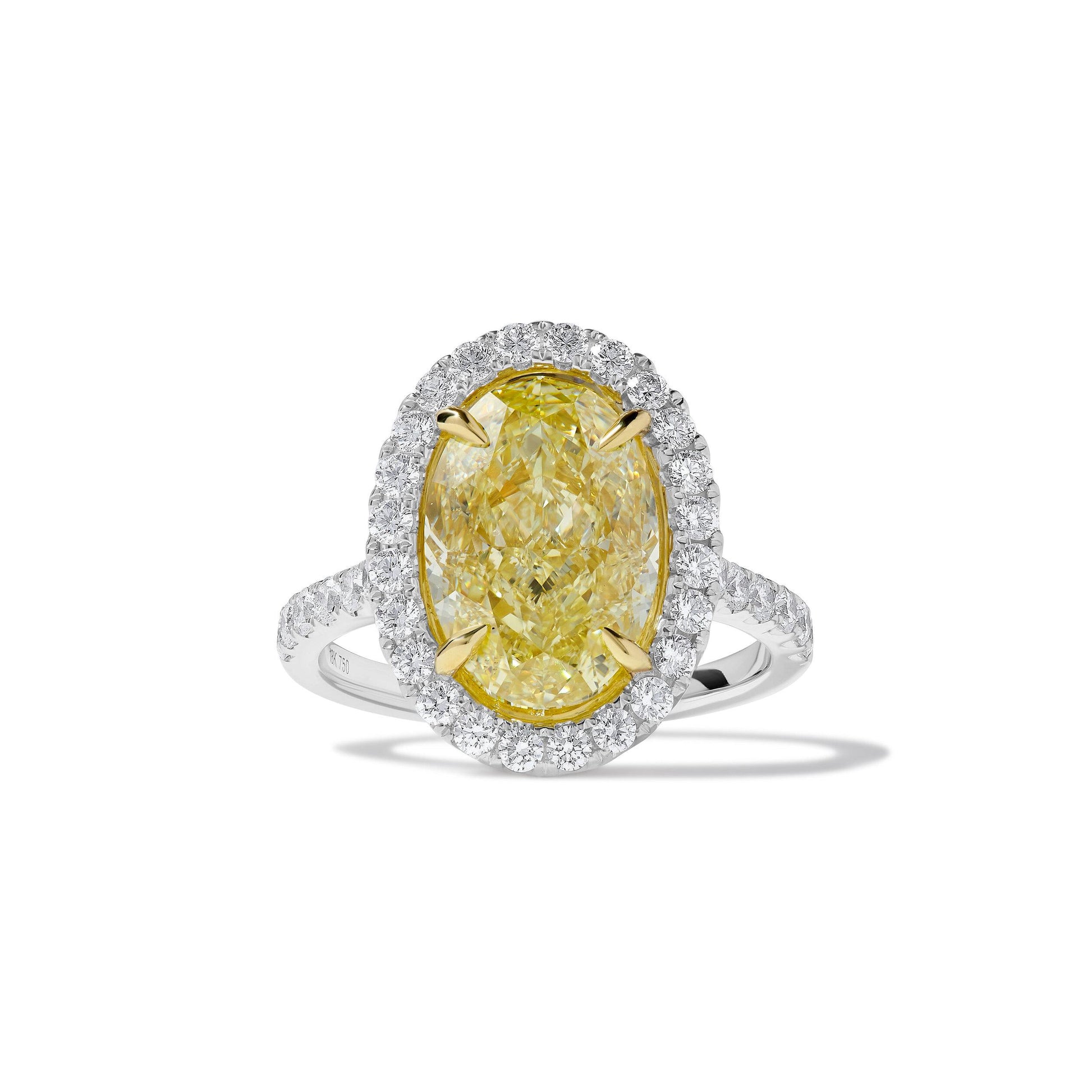 GIA Certified Natural Yellow Oval Diamond 5.78 Carat TW Gold Cocktail Ring