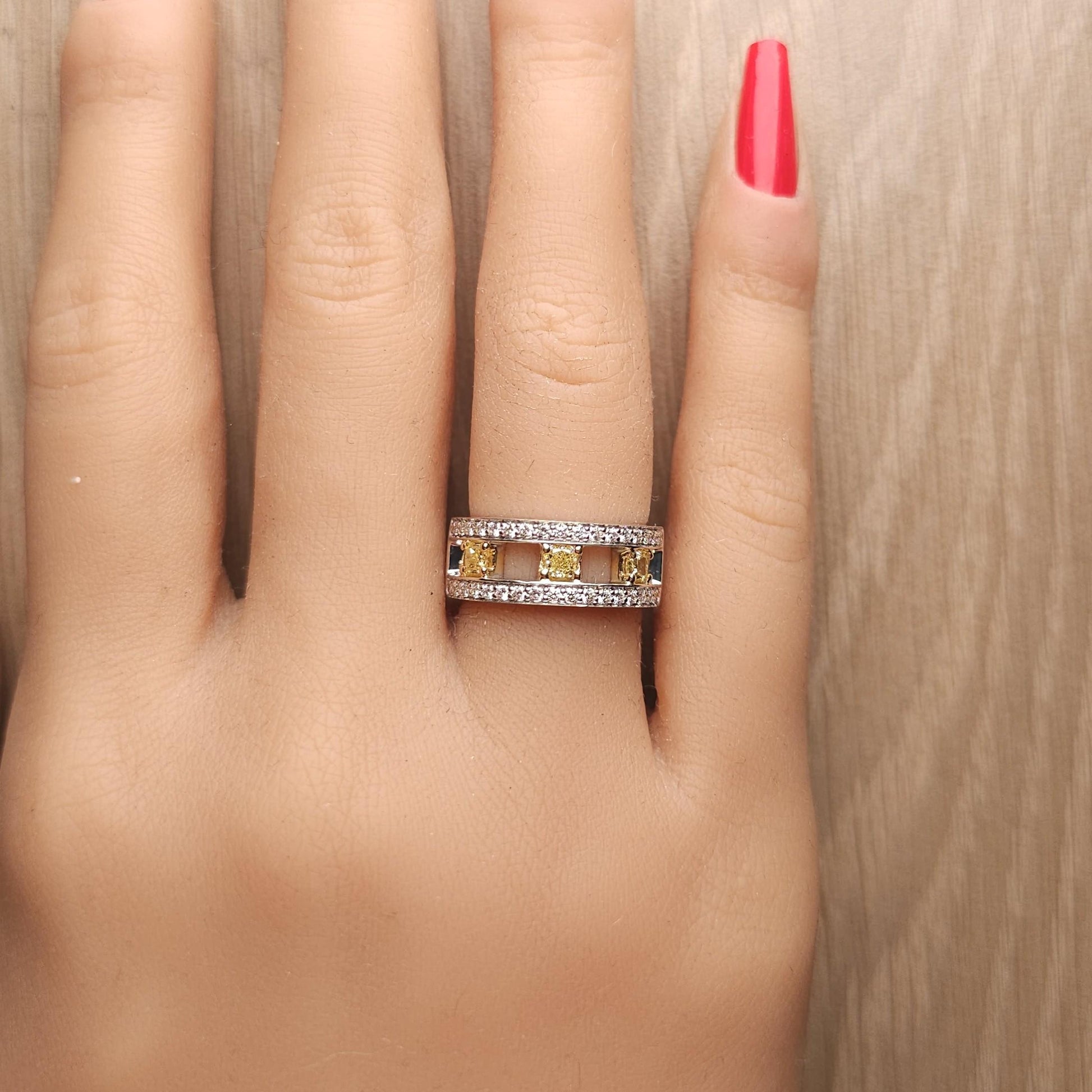 Natural Yellow Radiant Diamond 1.01 Carat TW Gold Cocktail Ring