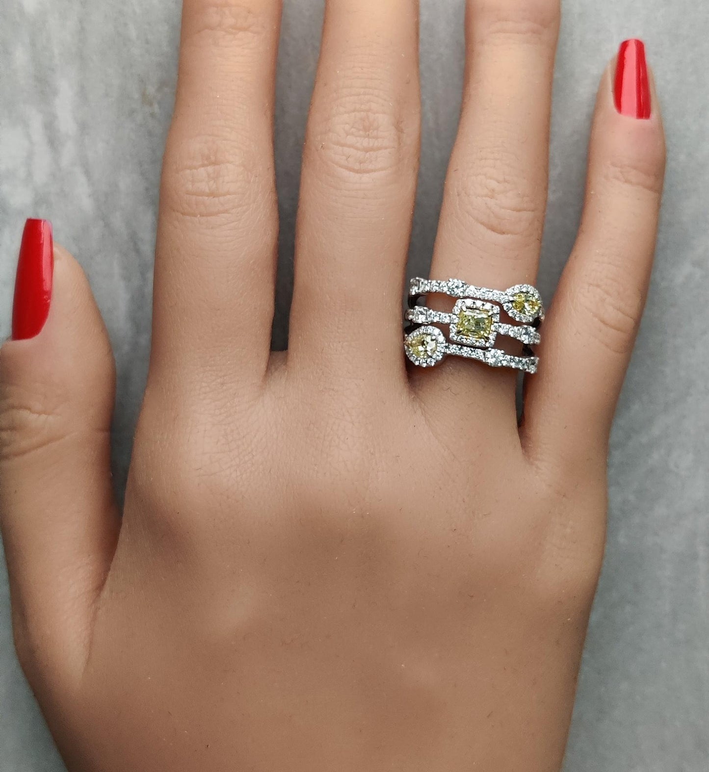 Natural Yellow Cushion Diamond 2.22 Carat TW Gold Cocktail Ring