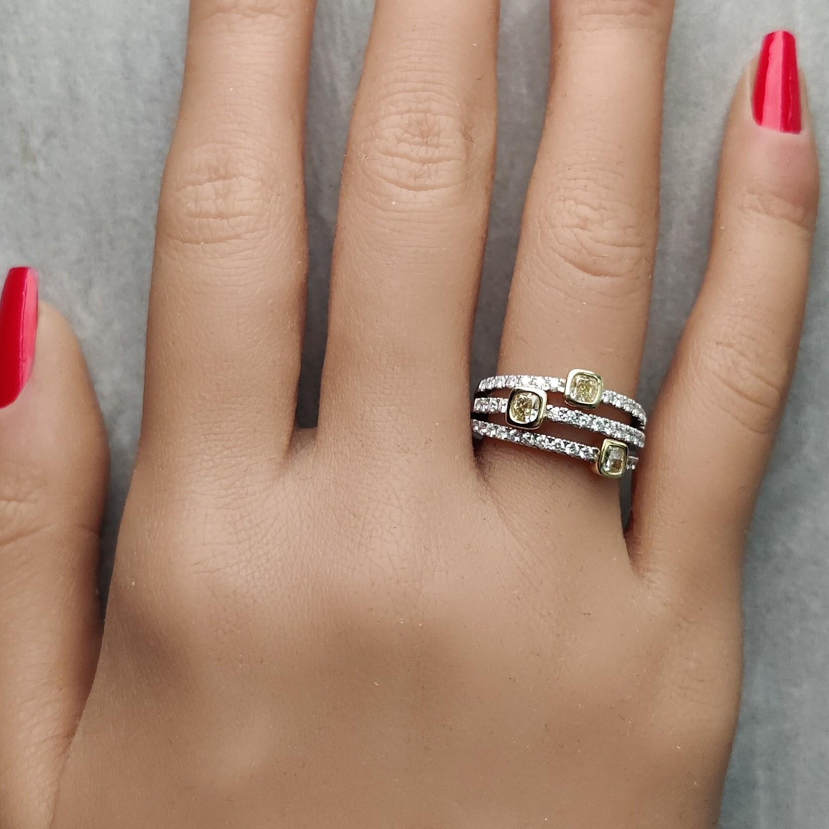 Natural Yellow Cushion Diamond 1.20 Carat TW Gold Cocktail Band