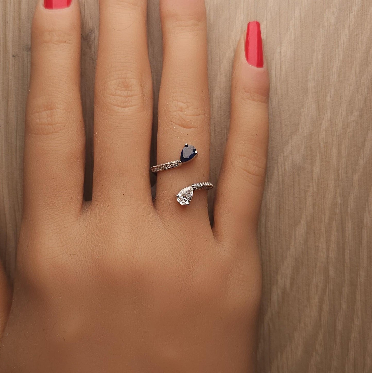 Natural Blue Pear Sapphire and White Diamond 1.19 Carat TW Gold Cocktail Ring