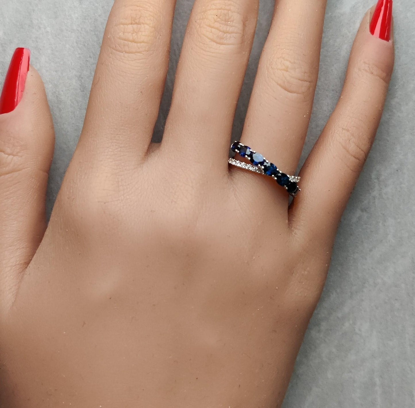 Natural Blue Oval Sapphire and White Diamond 1.39 Carat TW Gold Cocktail Band