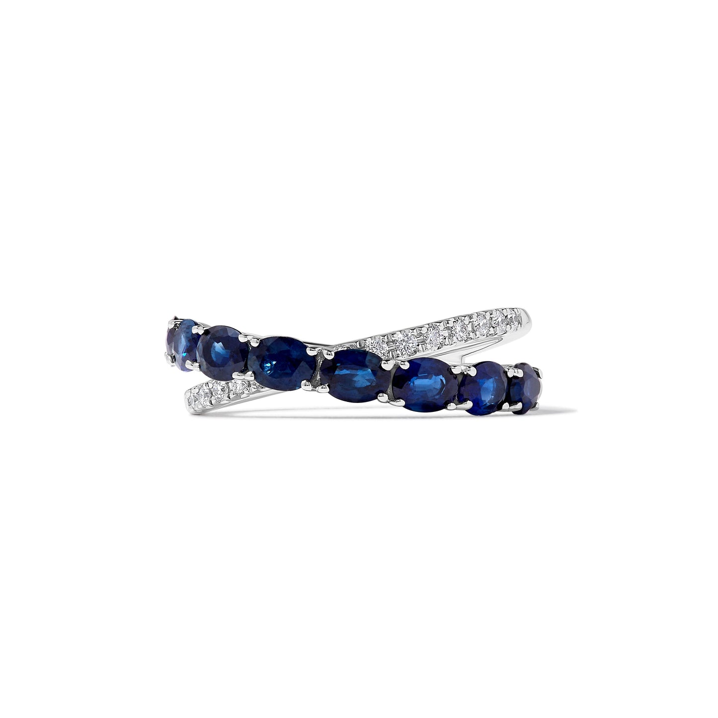 Natural Blue Oval Sapphire and White Diamond 1.39 Carat TW Gold Cocktail Band