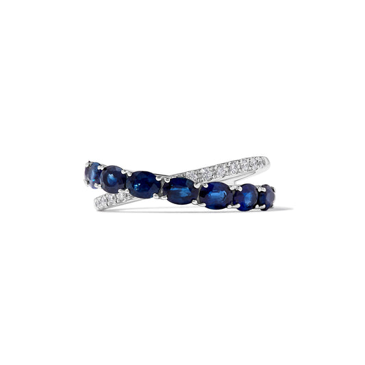 Natural Blue Oval Sapphire and White Diamond 1.39 Carat TW Gold Cocktail Band