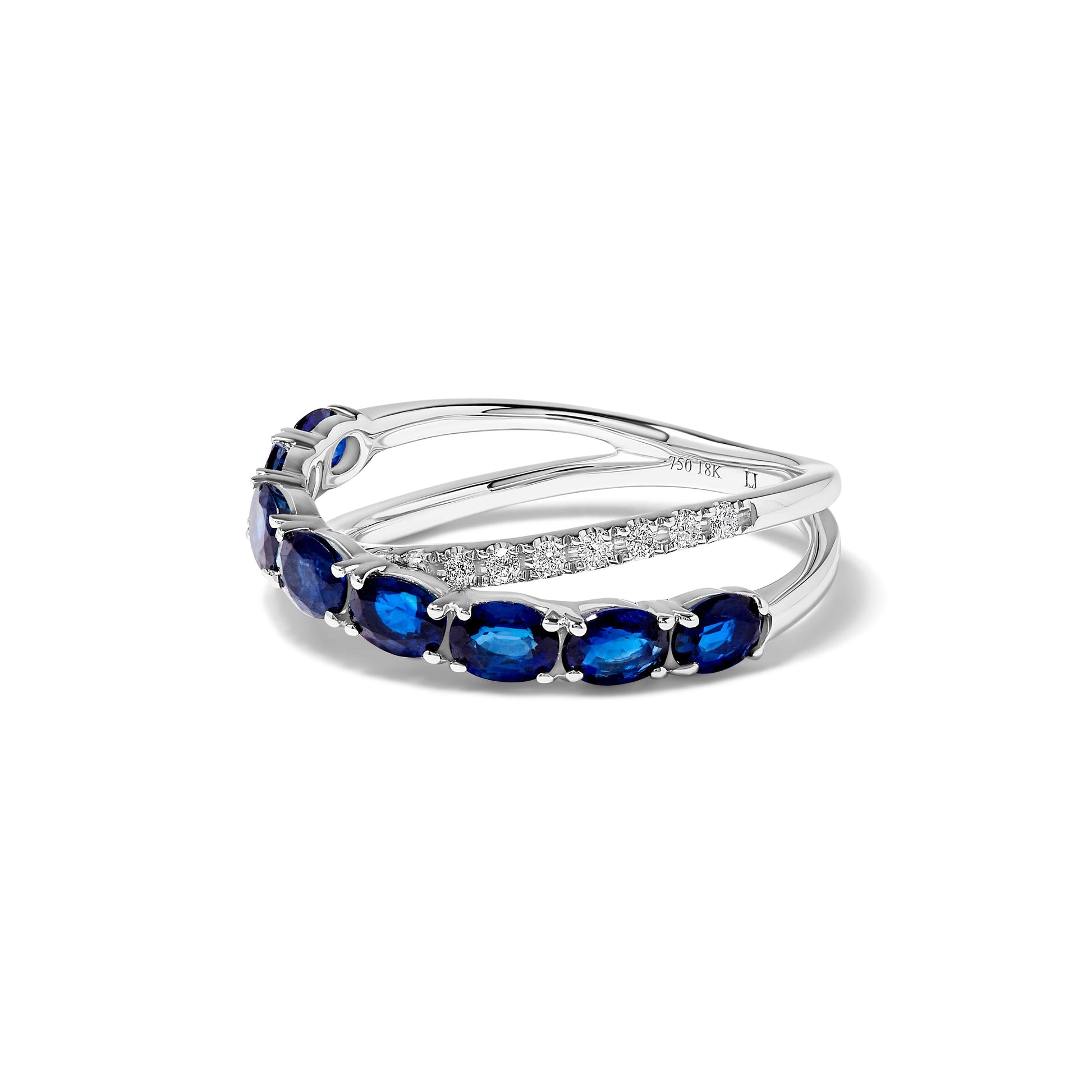 Natural Blue Oval Sapphire and White Diamond 1.39 Carat TW Gold Cocktail Band
