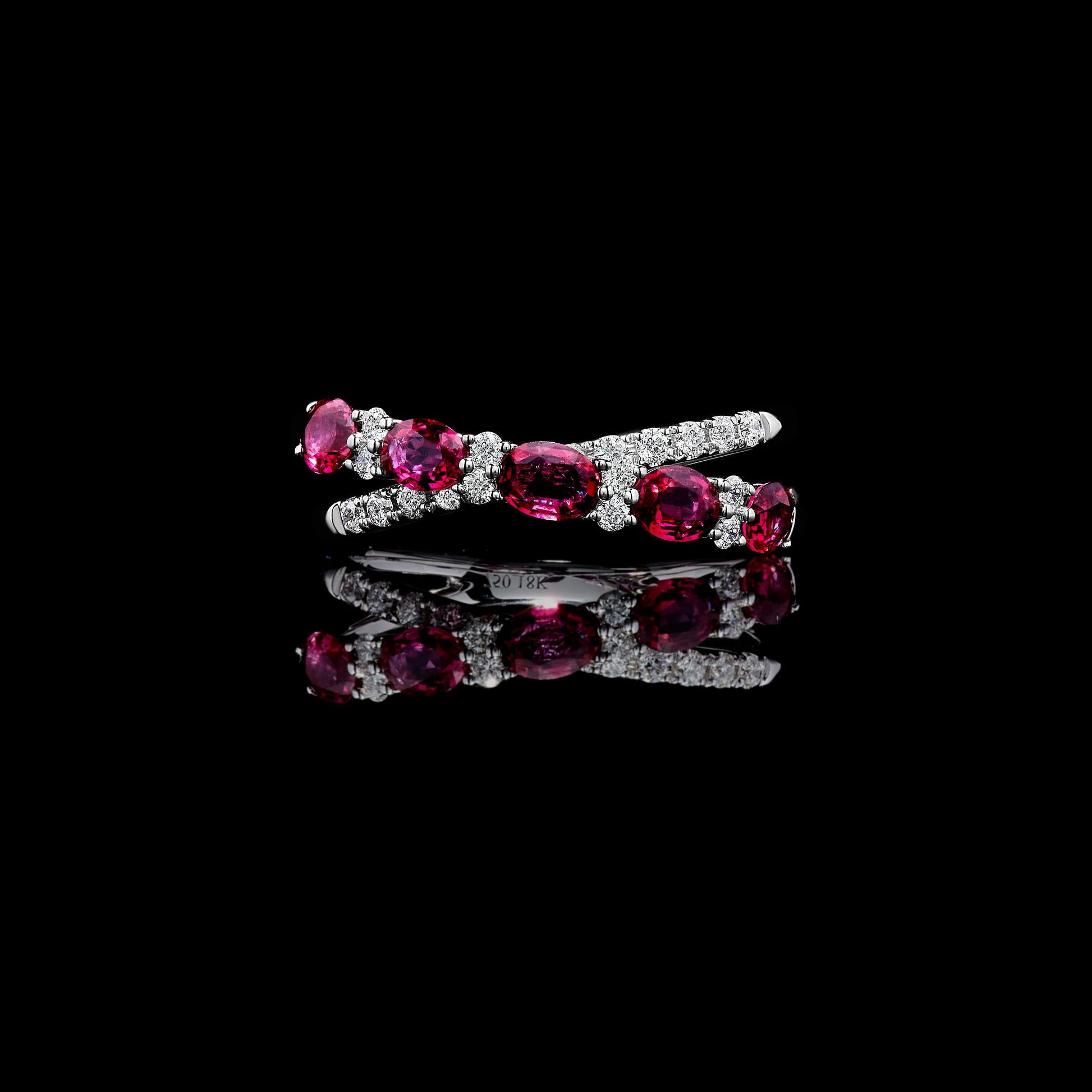 Natural Red Oval Ruby and White Diamond 1.61 Carat TW Gold Wedding Band