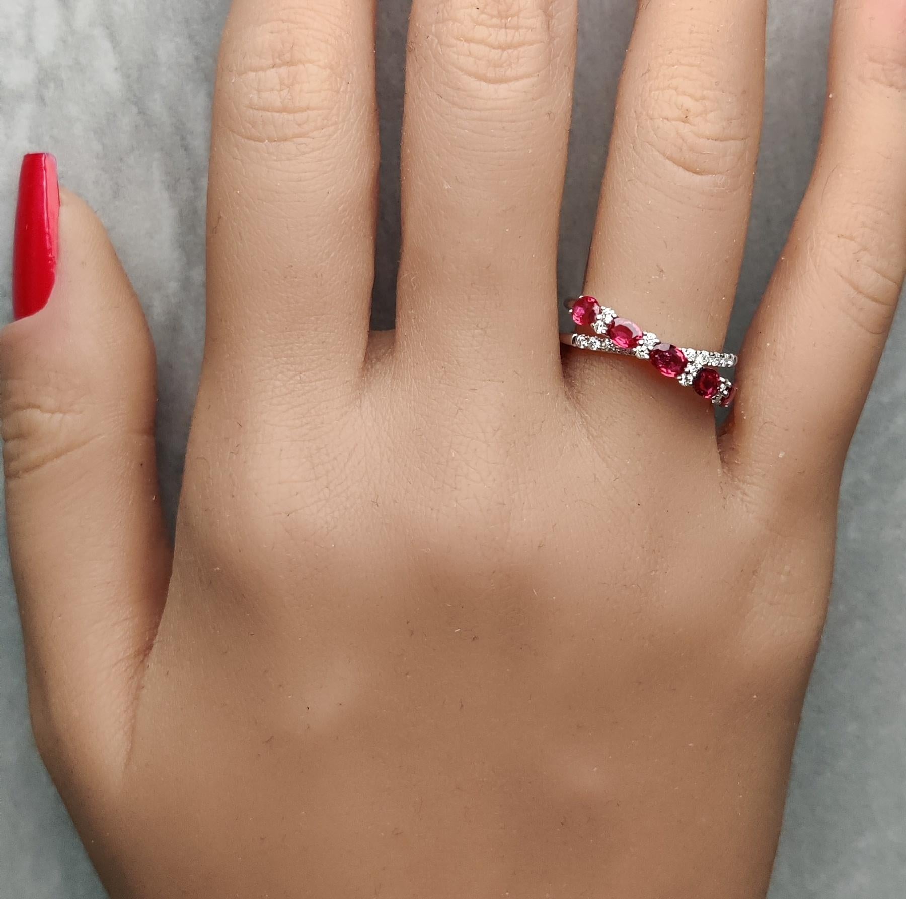 Natural Red Oval Ruby and White Diamond 1.61 Carat TW Gold Wedding Band