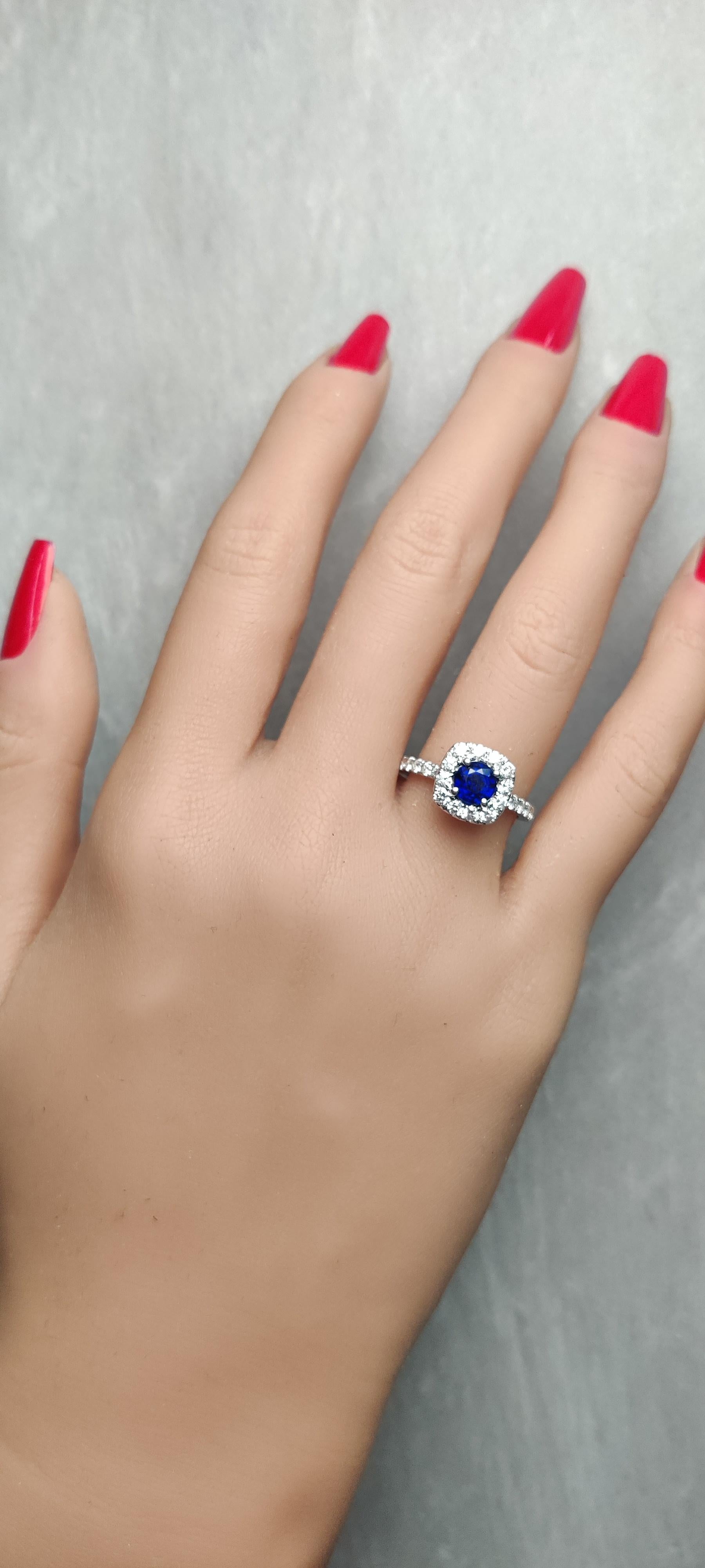 Natural Blue Round Sapphire and White Diamond 1.97 Carat TW Gold Cocktail Ring