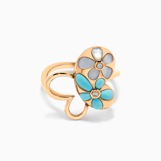 Natural Turquoise and White Diamond .51 Carat TW Rose Gold Fashion Ring